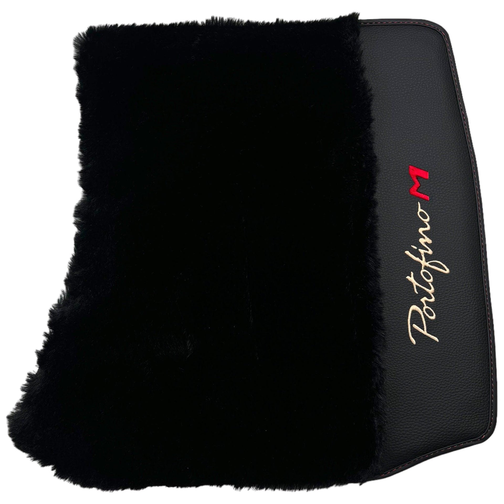 Black Sheepskin Floor Mats for Ferrari Portofino M (2018-2023) with Leather - AutoWin