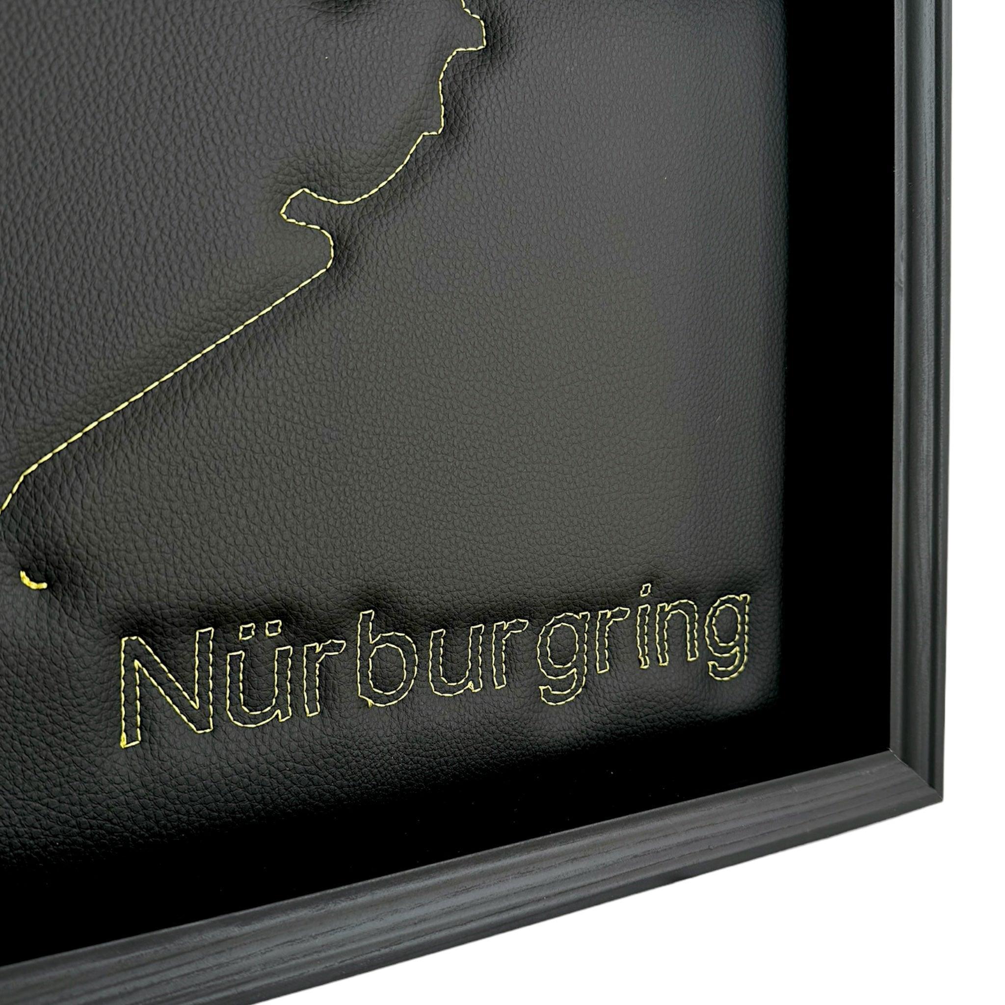 Leather Nürburgring Inspired Wall Art: Embroidered Yellow Stitch Luxury Decor - AutoWin