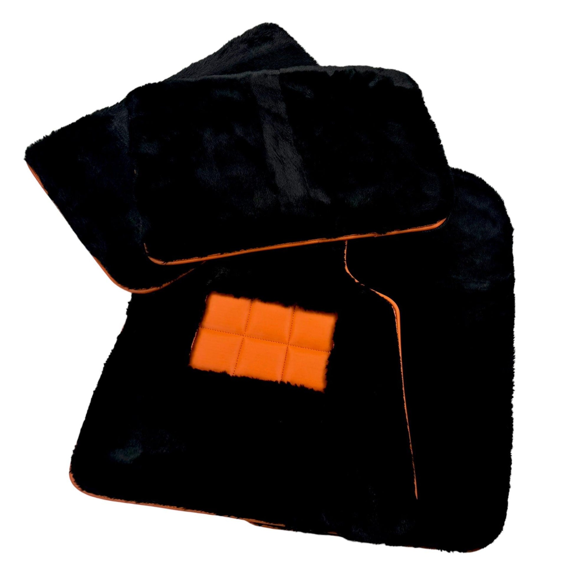 Black Sheepskin Floor Mats for Rolls-Royce Dawn Orange Leather Trim - AutoWin