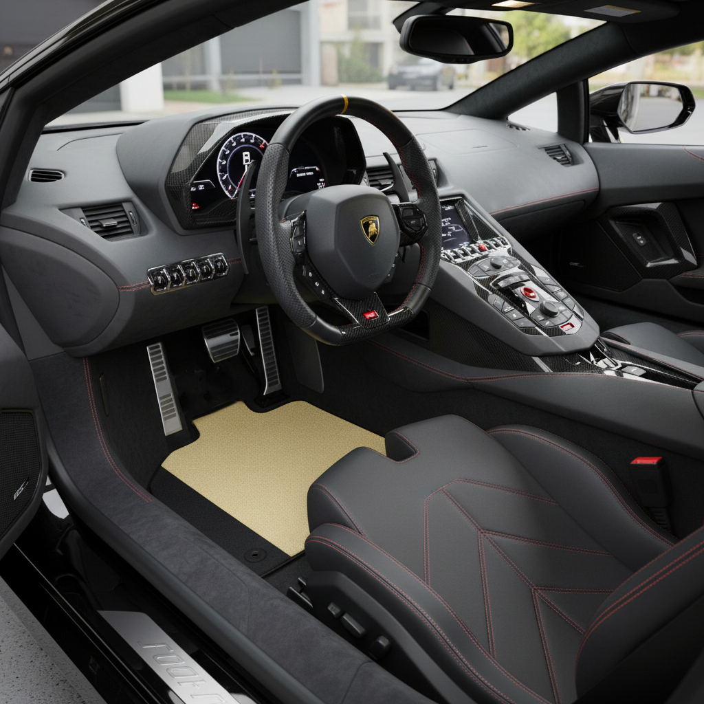 Customizable Leather Floor Mats with Raptor Hex Pattern for Lamborghini Aventador SV (2012-2022) - AutoWin