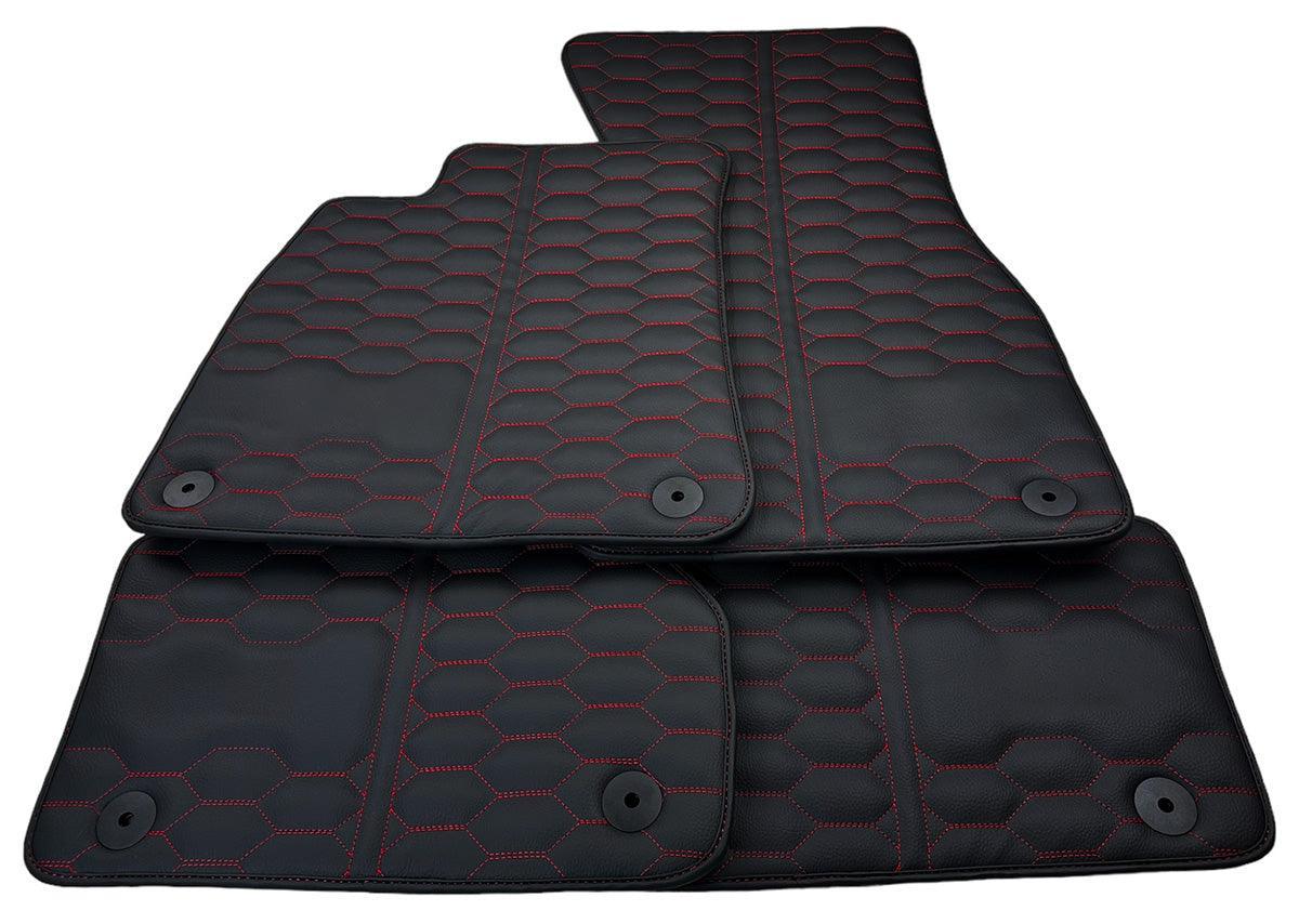 Customizable Black Leather Floor Mats for Audi RS 5 B9 2-Door Coupe (2017-2024) Red Stitching - AutoWin
