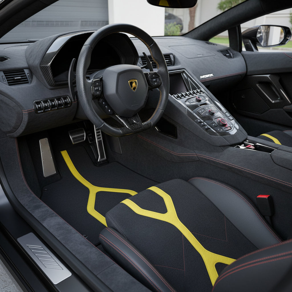 Customizable Leather Floor Mats with Raptor Hex Pattern for Lamborghini Aventador (2012-2022) - AutoWin