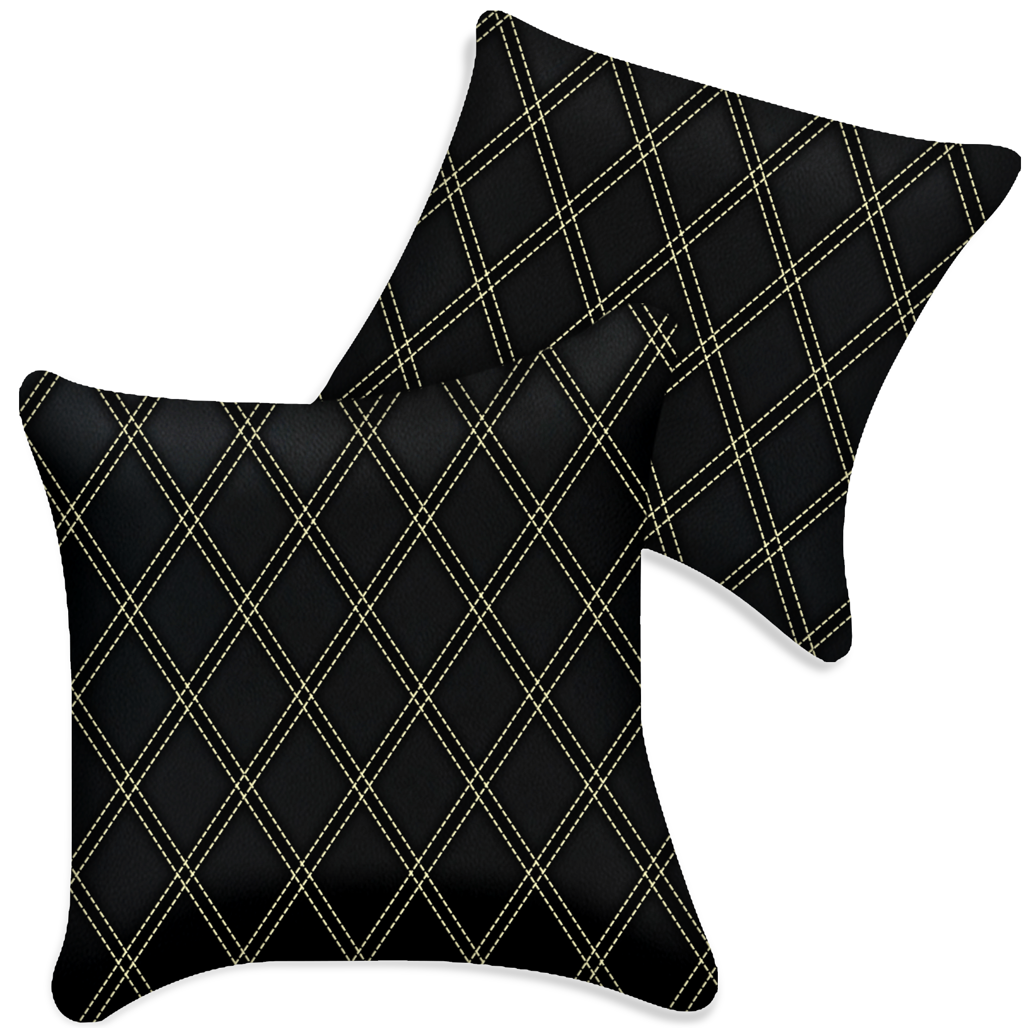 Customizable Black Leather Pillows Set of 2 for All Vehicles | Double Diamond Pattern