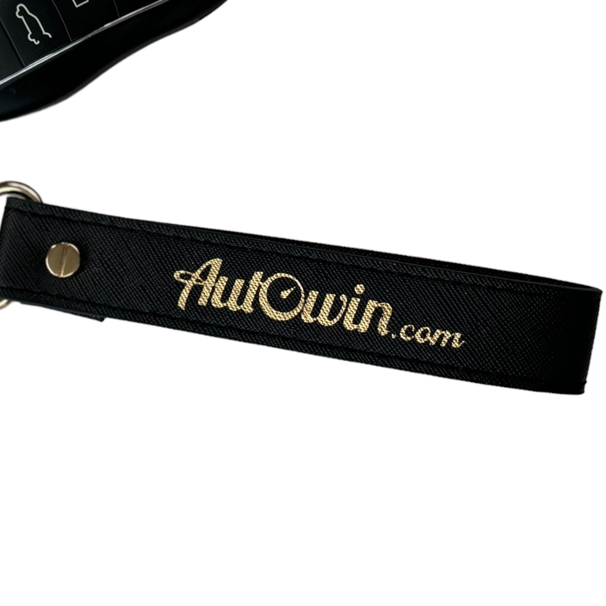 AutoWin Golden Keychain with Black Leather - AutoWin