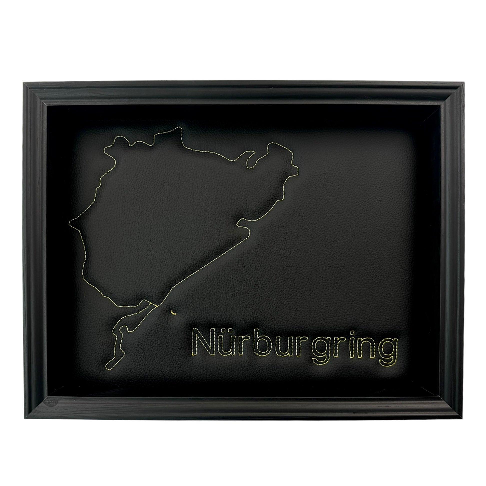 Leather Nürburgring Inspired Wall Art: Embroidered Yellow Stitch Luxury Decor - AutoWin