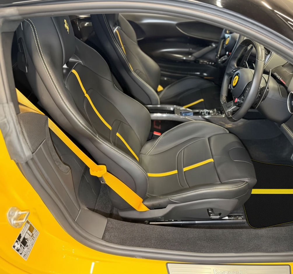 Black Floor Mats for Ferrari SF90 Stradale (2019-2024) with Golden Leather - AutoWin