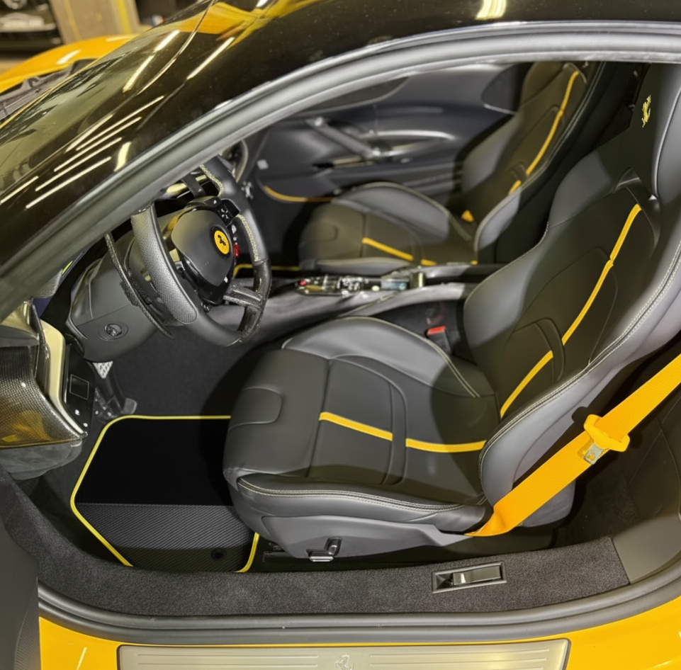 Black Floor Mats for Ferrari SF90 Stradale (2019-2024) with Carbon Fiber | Various Trim Colors - AutoWin