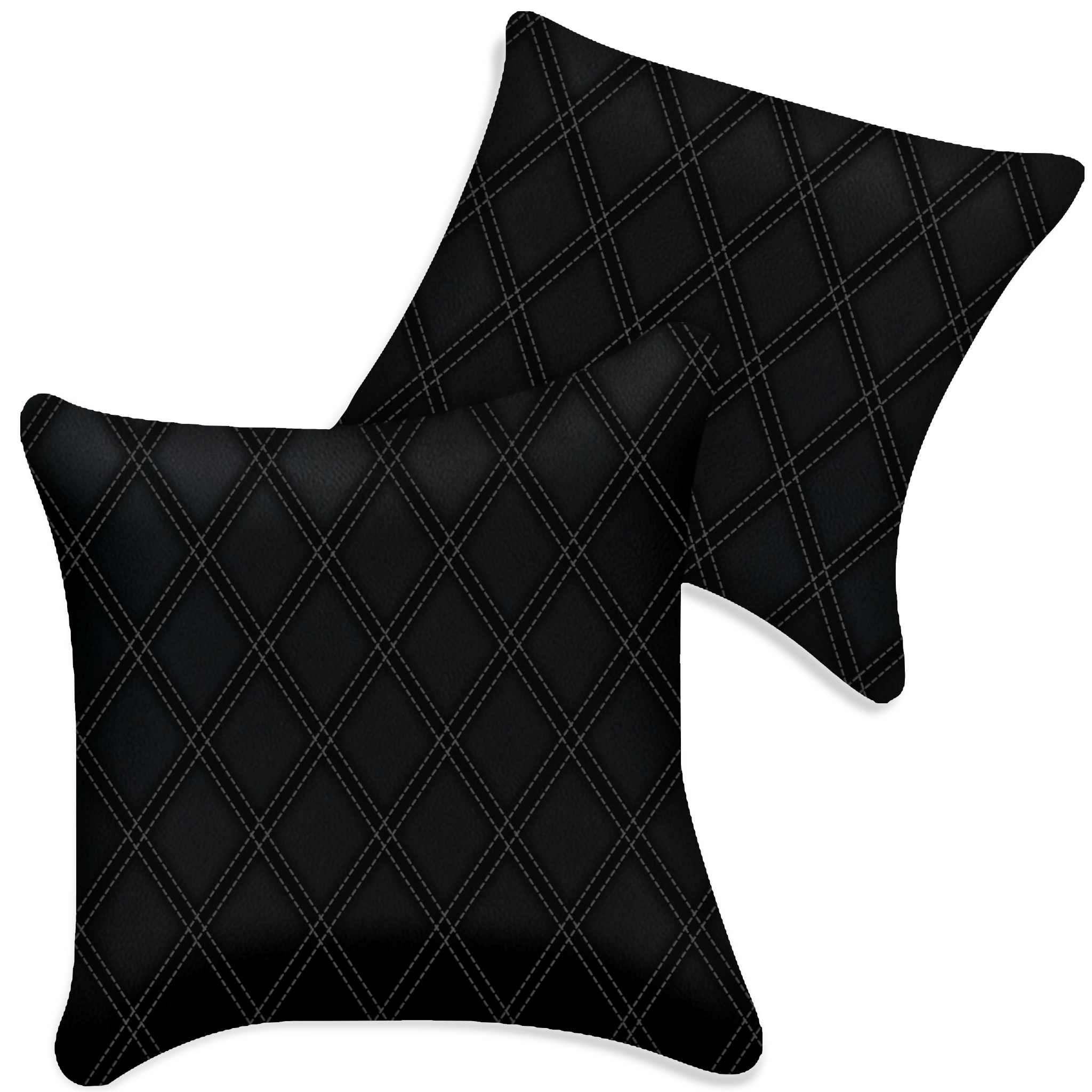 Customizable Black Leather Pillows Set of 2 for All Vehicles | Double Diamond Pattern