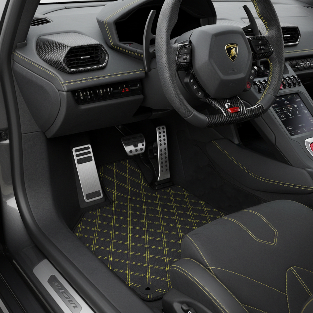 Customizable Leather Floor Mats with Hexagon Hex Pattern for Lamborghini Huracan Tecnica (2022-2024) - AutoWin