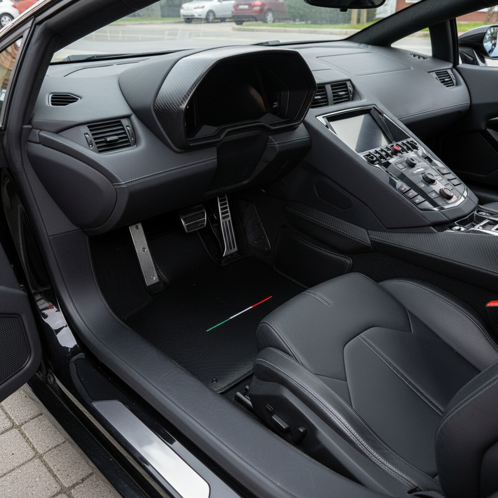 Customizable Gray Floor Mats for Lamborghini Aventador With Alcantara Leather - AutoWin.EU