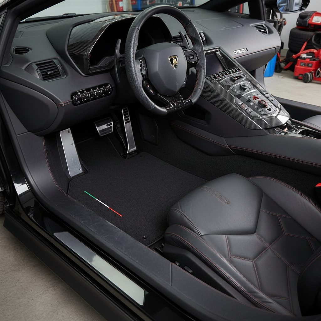 Customizable Gray Floor Mats for Lamborghini Aventador With Alcantara Leather - AutoWin.EU