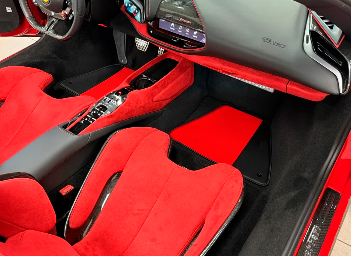 Black Floor Mats for Ferrari SF90 Stradale (2019-2024) with Golden Leather - AutoWin