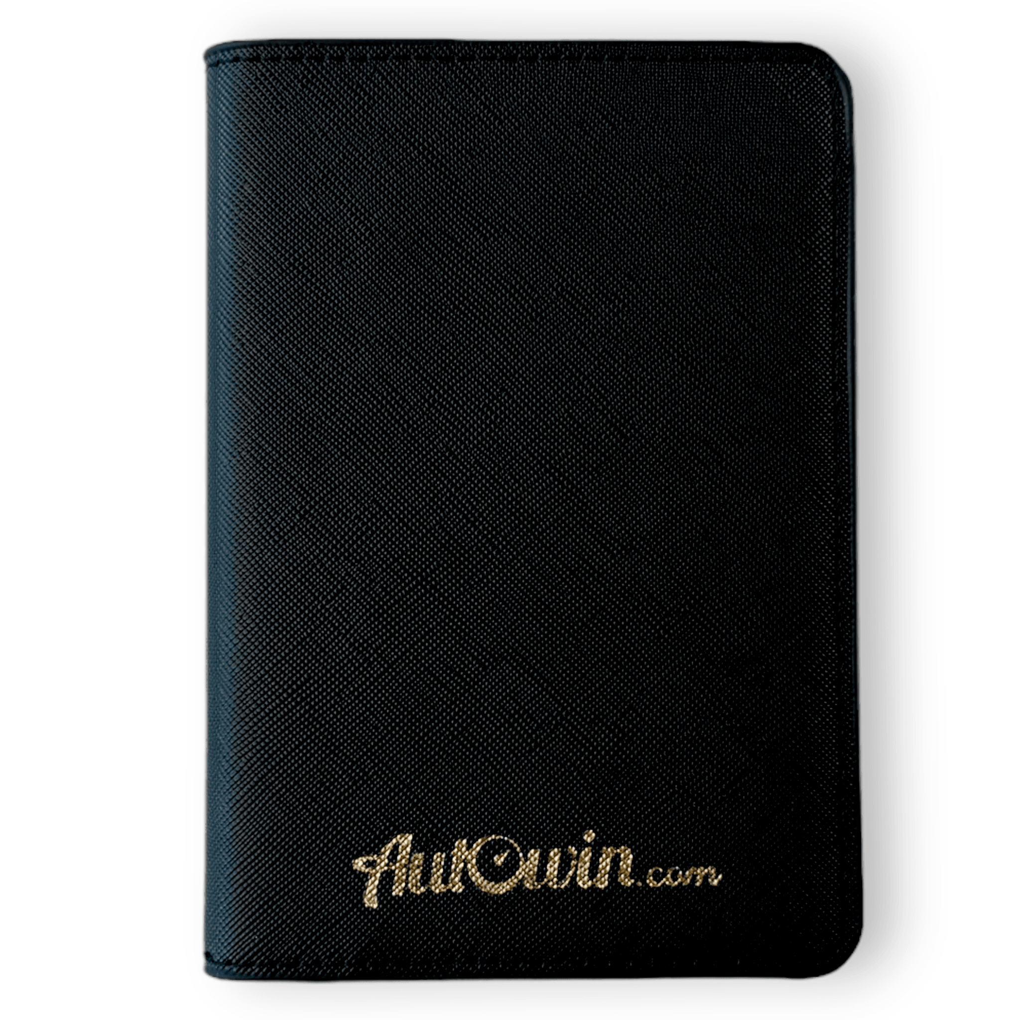 Black Leather AutoWin Passport Holder with Golden Logo - AutoWin