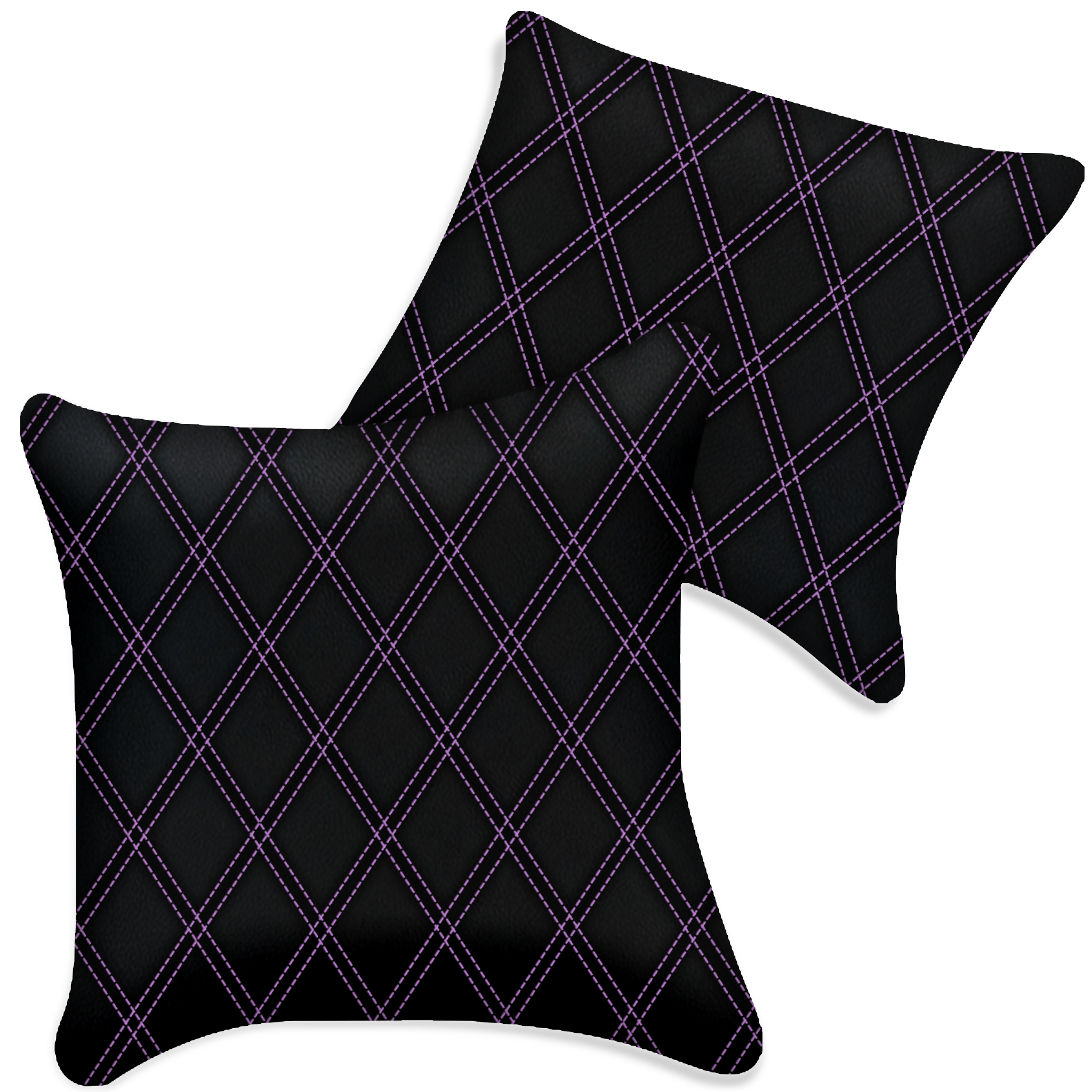 Customizable Black Leather Pillows Set of 2 for All Vehicles | Double Diamond Pattern