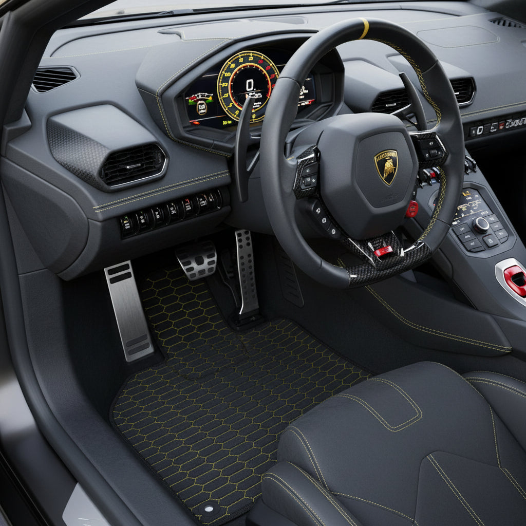 Red Floor Mats for Lamborghini Huracan Sterrato (2023-2024) with Black Leather - AutoWin.EU