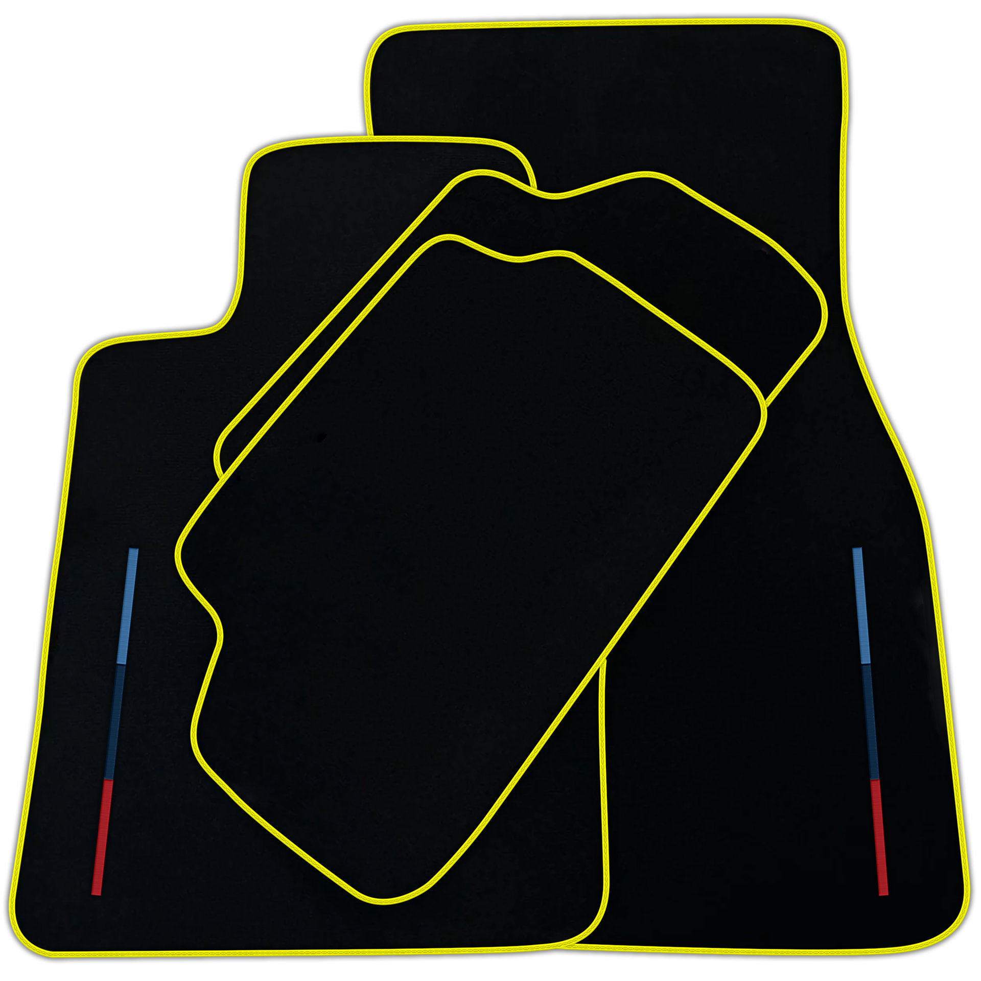 Black Floor Mats For BMW M3 4-door E90 With 3 Color Stripes Tailored Set Perfect Fit | Various Trim Color