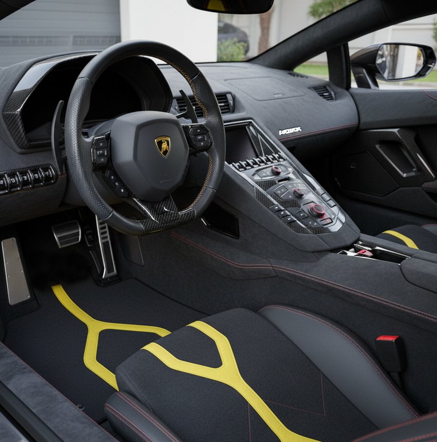Customizable Leather Floor Mats with Raptor Hex Pattern for Lamborghini Aventador (2012-2022) - AutoWin