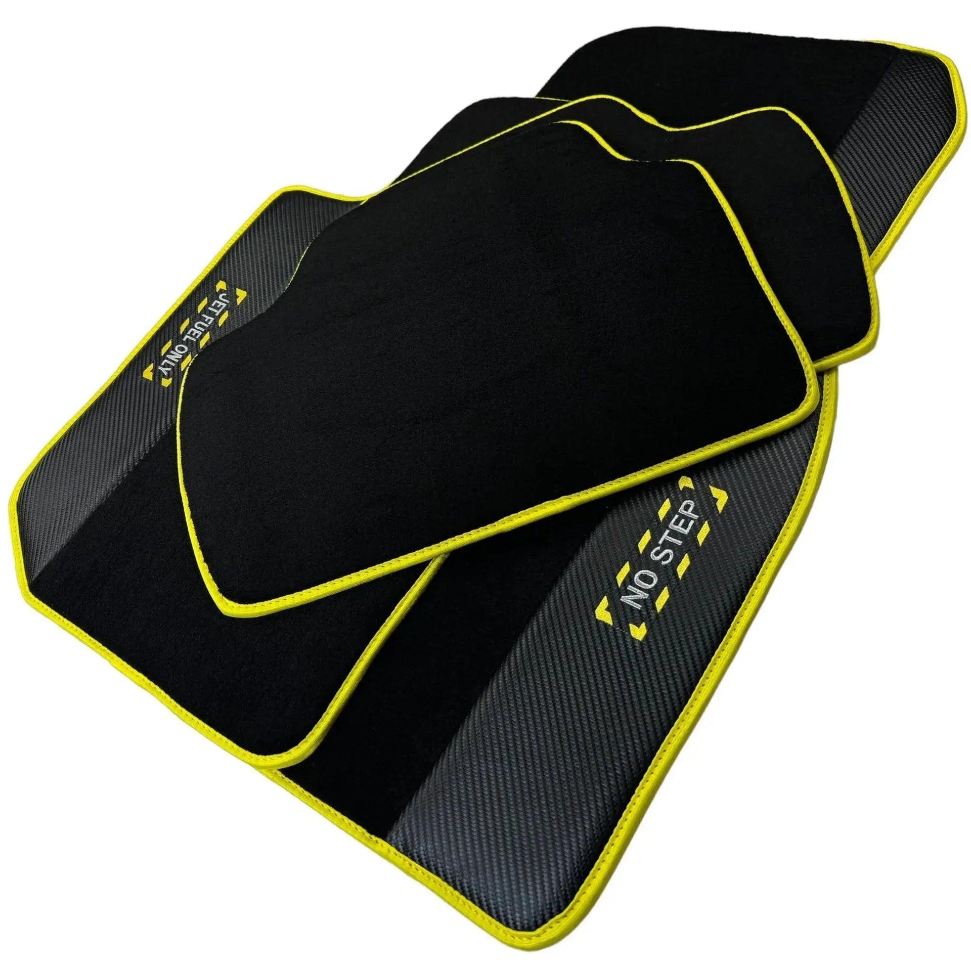 Black Floor Mats For BMW 3 Series F30 | Fighter Jet Edition | Yellow Trim - AutoWin