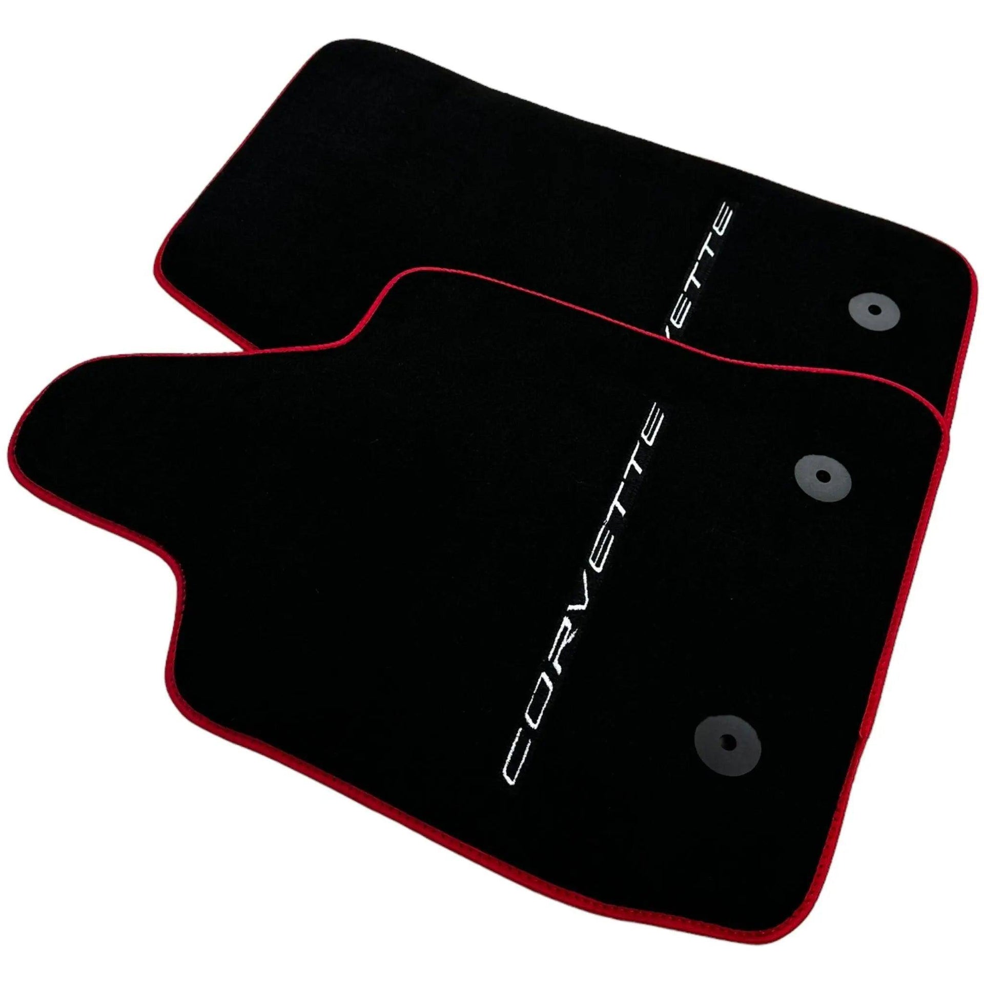 Black Floor Mats For Chevrolet Corvette C7 (2014-2019) | Red Trim - AutoWin