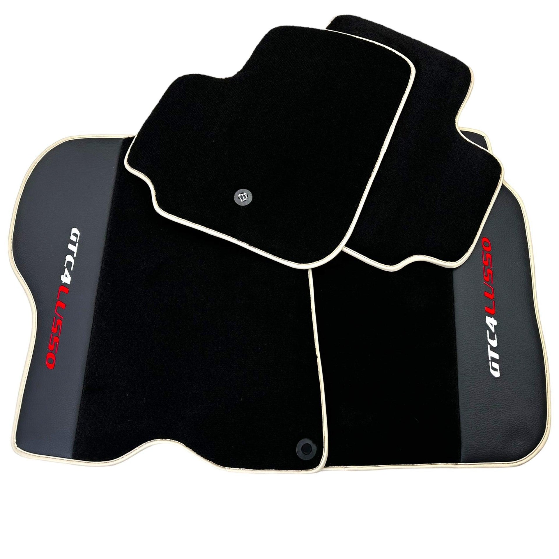 Black Floor Mats For Ferrari GTC4 Lusso (2016-2023) with Leather | Beige Trim - AutoWin