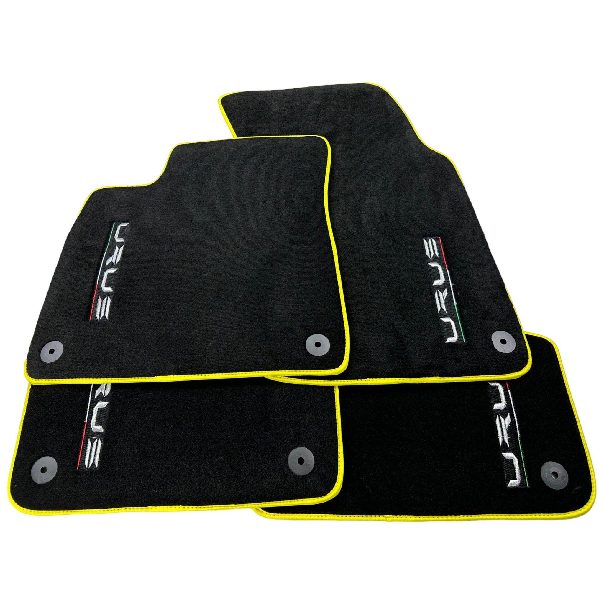 Black Floor Mats For Lamborghini Urus Tailored With Yellow Trim - AutoWin