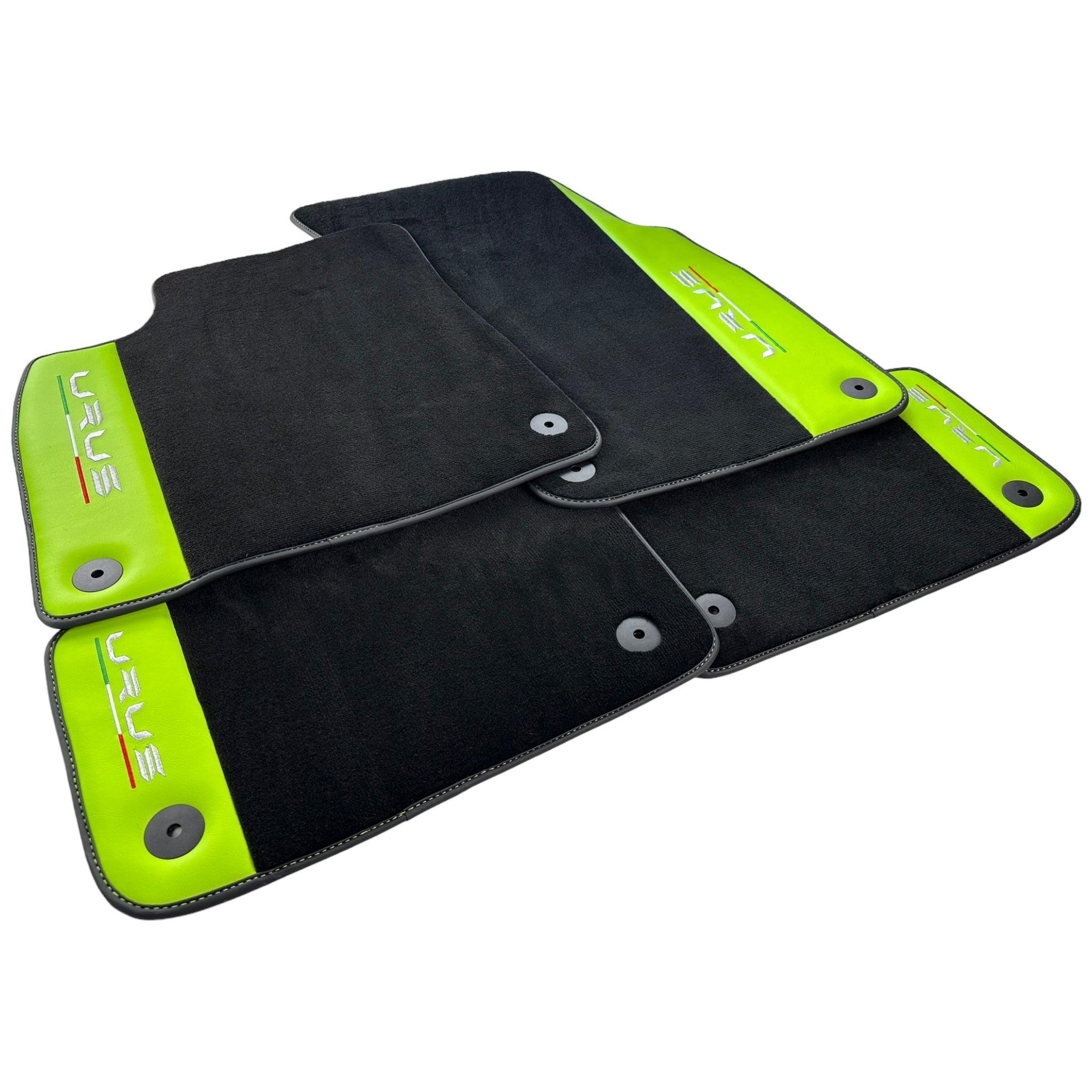 Black Floor Mats for Lamborghini Urus With Green Leather - AutoWin