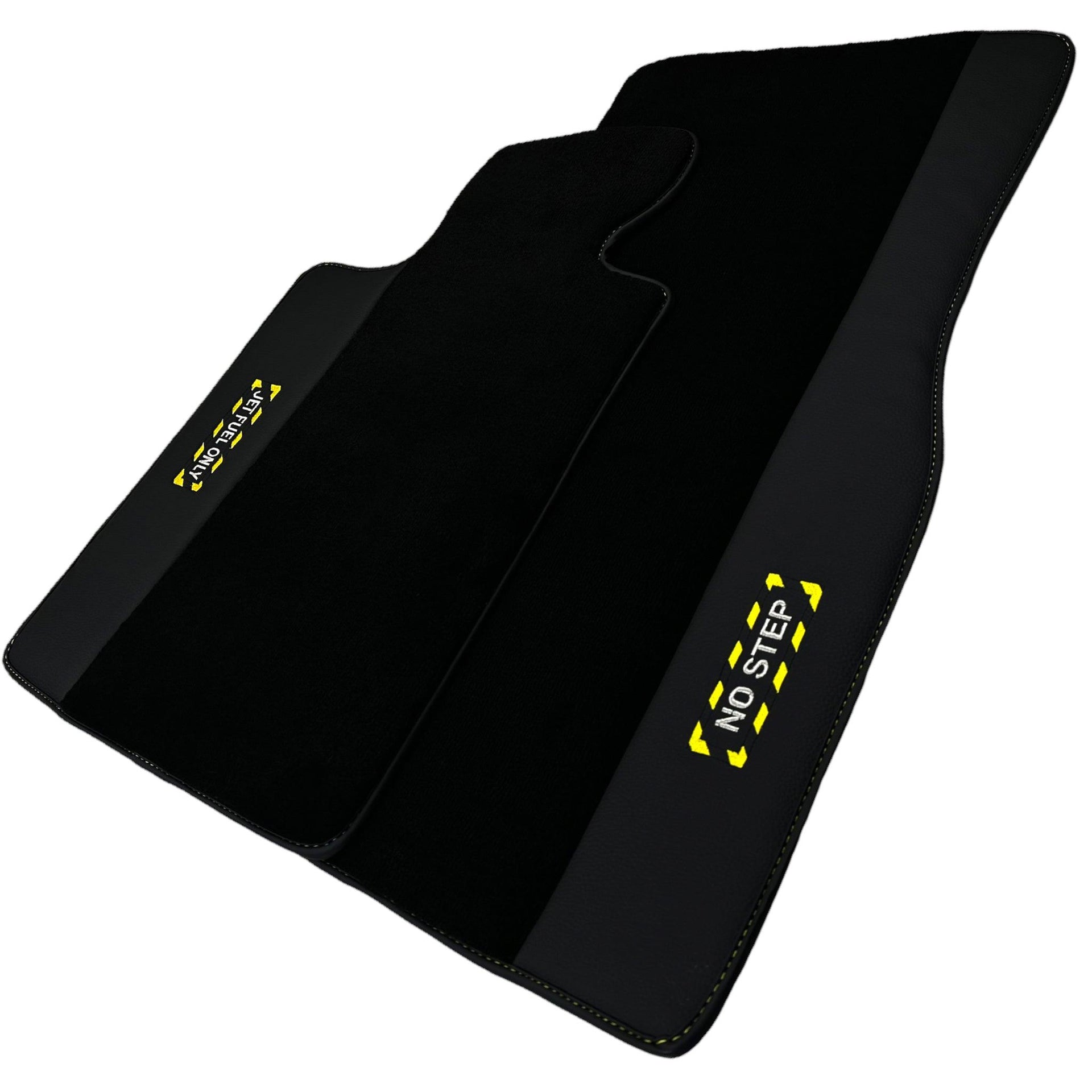 Black Floor Mats with Leather for BMW 5 Series G30 - "Jet Fuel Only" - AutoWin