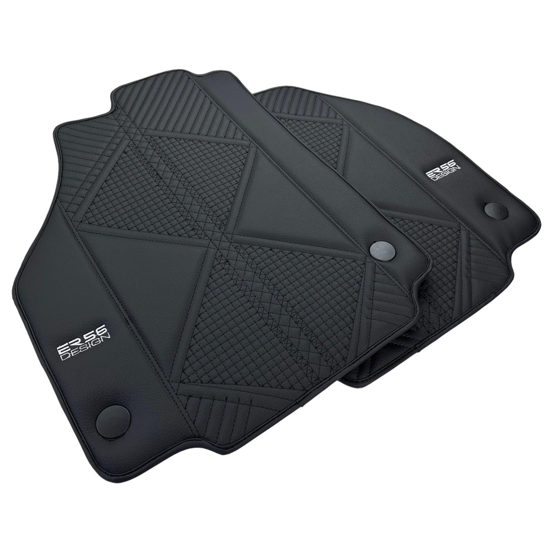 Black Leather Floor Mats For Ferrari 458 Italia (2009-2015) ER56 Design - AutoWin