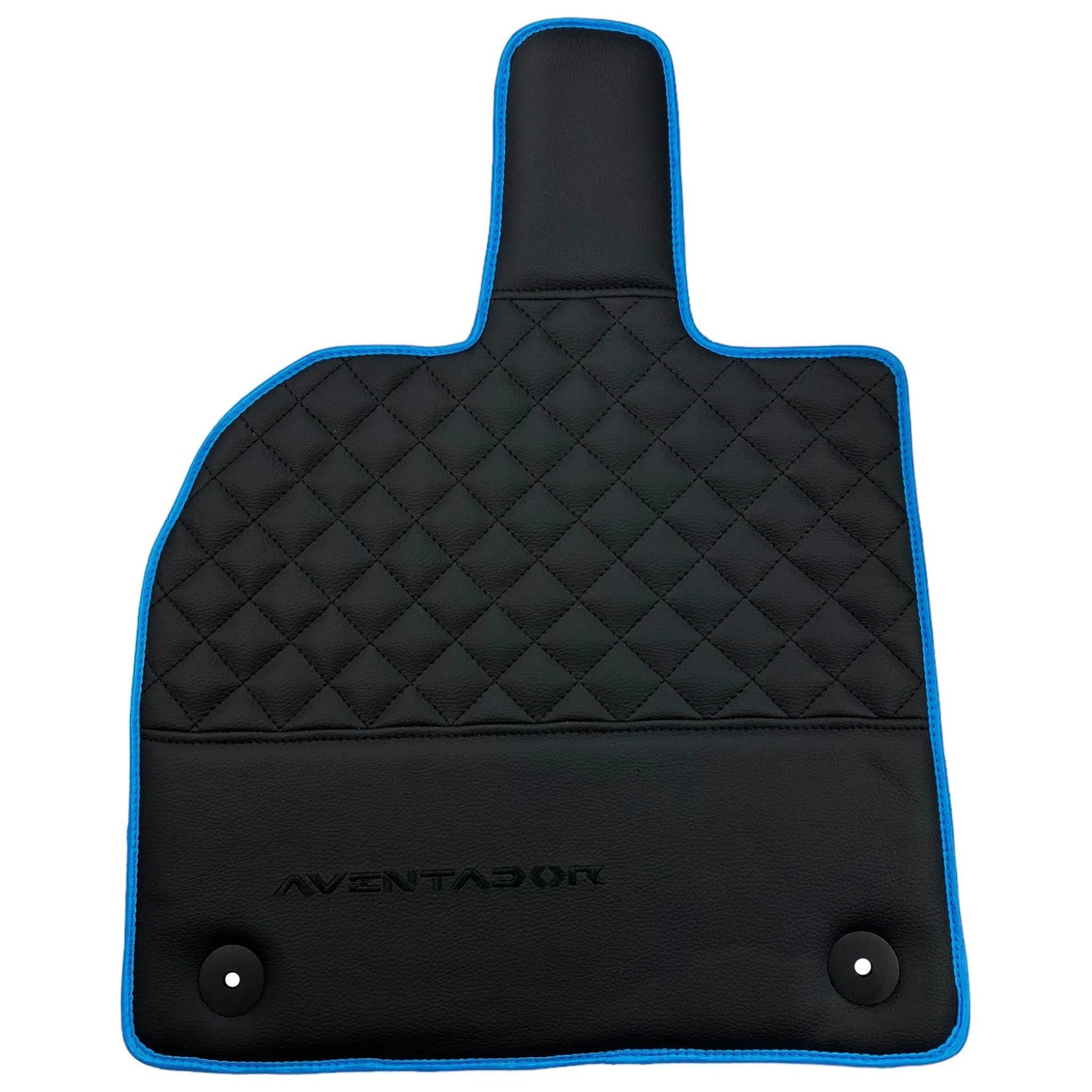 Black Leather Floor Mats For Lamborghini Aventador with Blue Trim - AutoWin