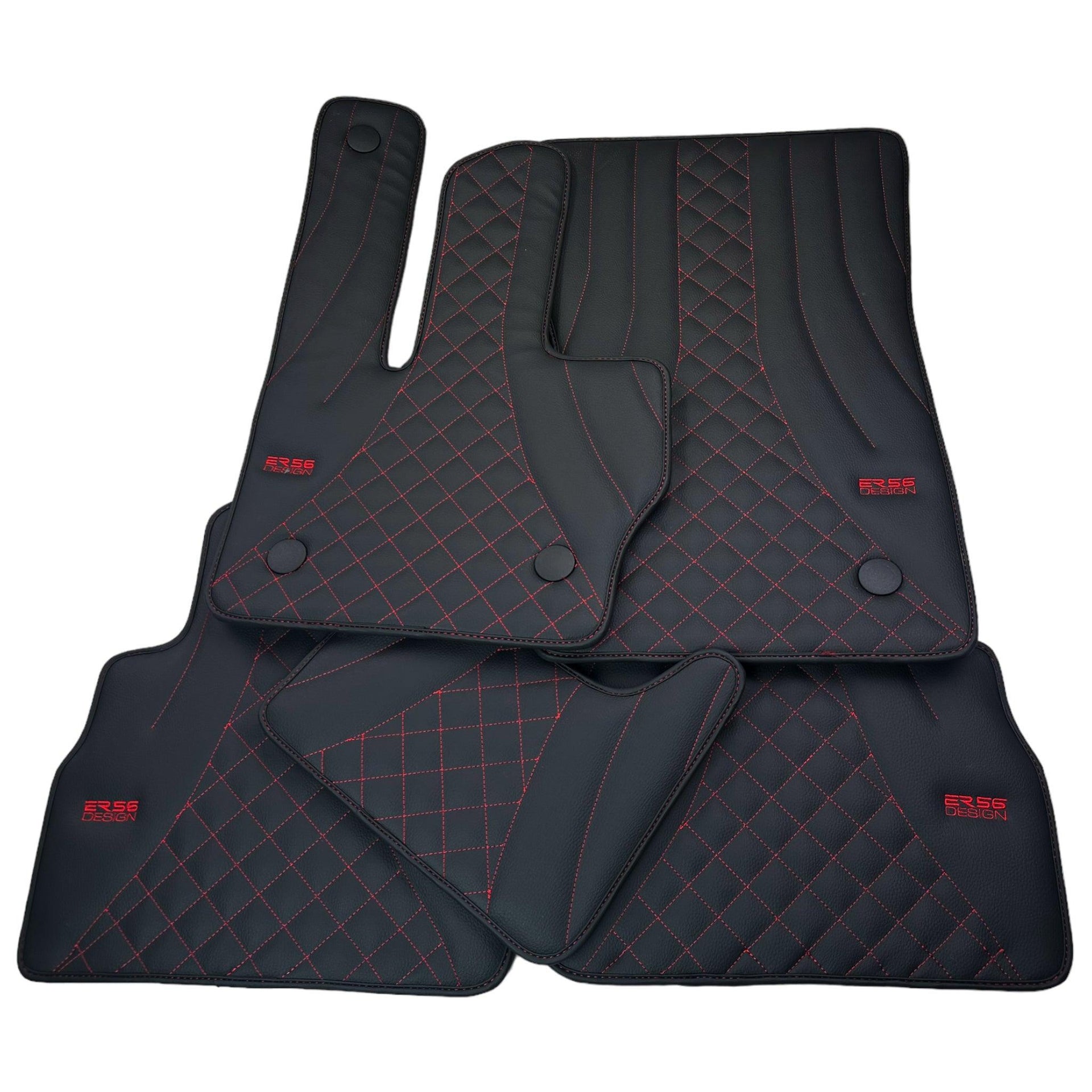 Black Leather Floor Mats for Mercedes-Benz G Class W463 2019-2022 ER56 Design - AutoWin