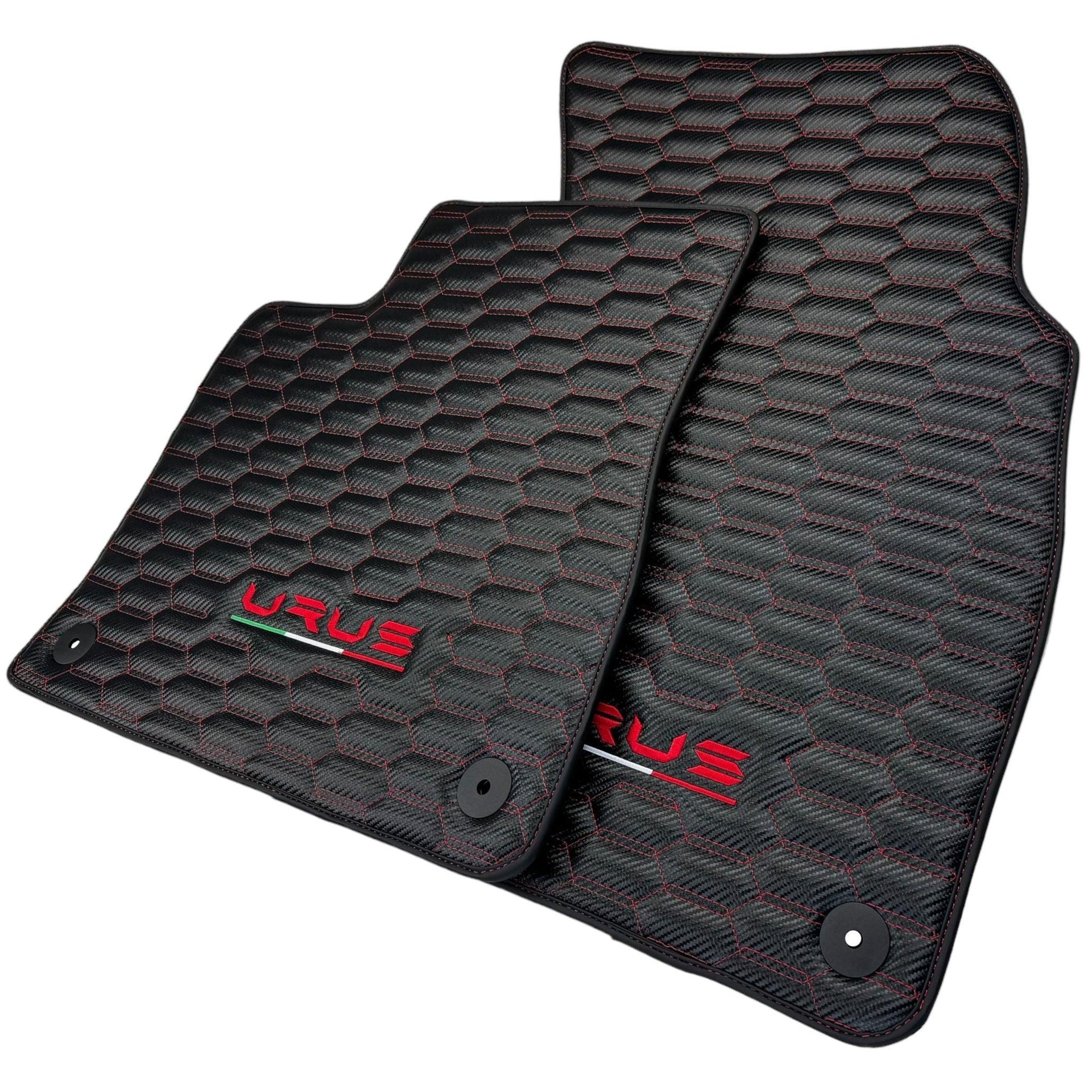 Carbon Fiber Floor Mats for Lamborghini Urus with Red Stitching - AutoWin