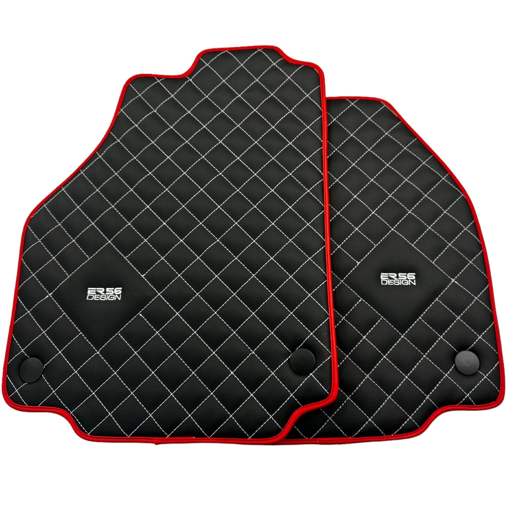 Leather Floor Mats for Ferrari 458 GT2 with White Sewing and Red Trim | ER56 Design - AutoWin