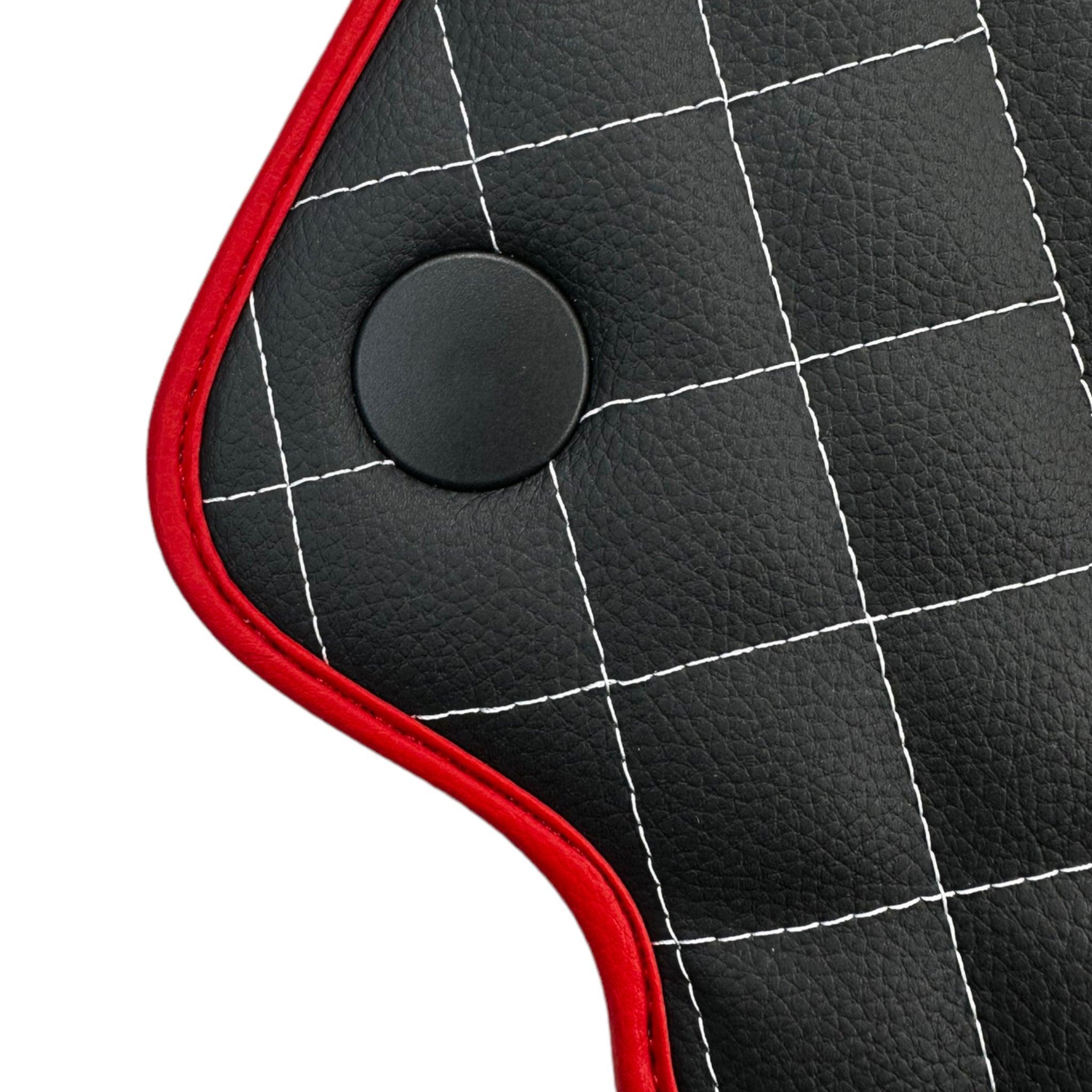 Leather Floor Mats for Ferrari 458 GT2 with White Sewing and Red Trim | ER56 Design - AutoWin