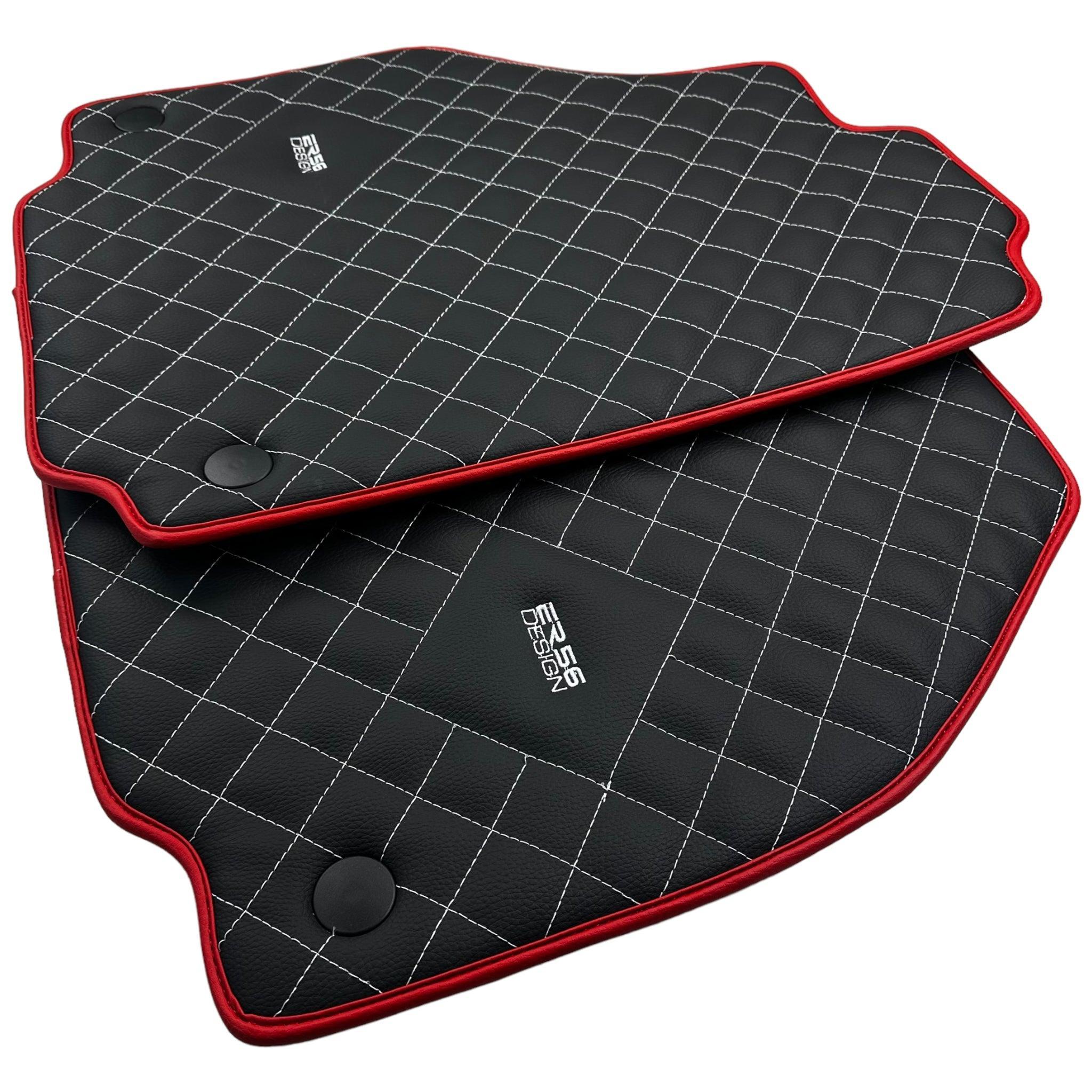 Leather Floor Mats for Ferrari 458 GT2 with White Sewing and Red Trim | ER56 Design - AutoWin
