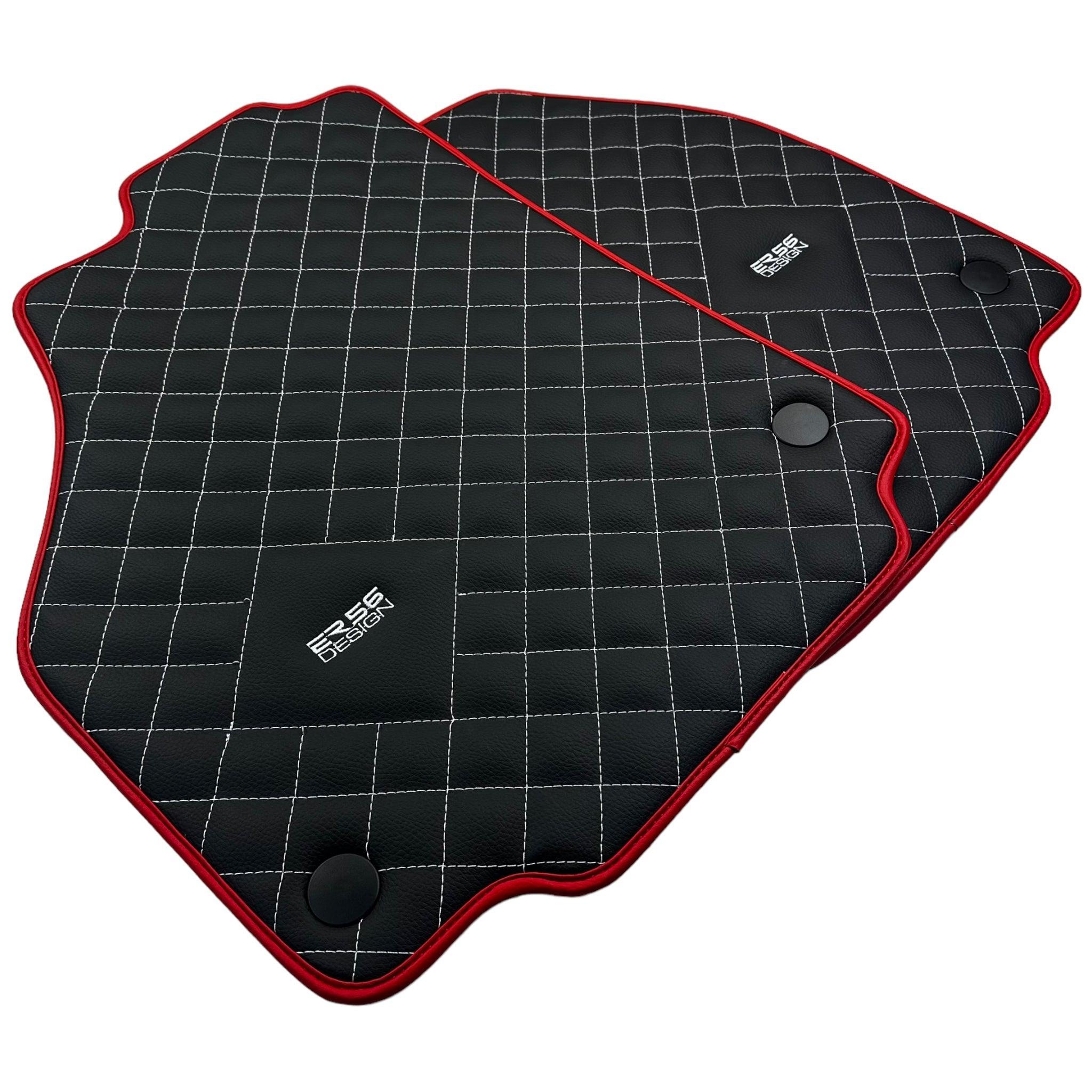 Leather Floor Mats for Ferrari 458 GT2 with White Sewing and Red Trim | ER56 Design - AutoWin