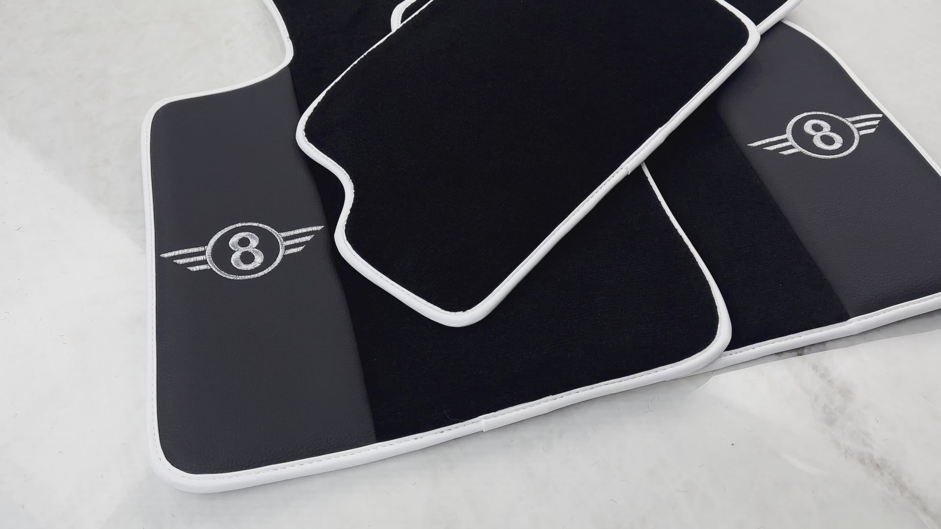 Black Floor Mats for Mini Cooper / One Electric (2020-2023) with Leather | White Trim - AutoWin