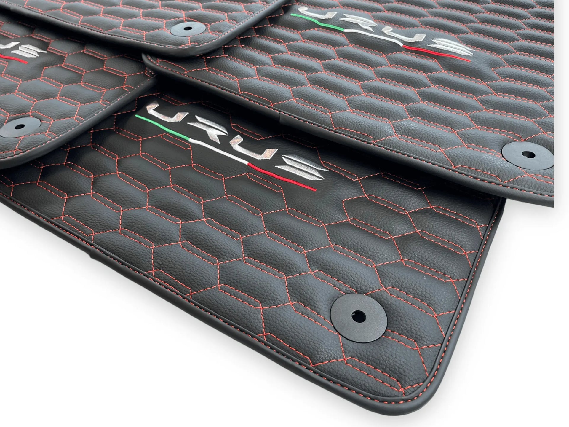 Floor Mats For Lamborghini Urus Leather Red Stitching - AutoWin