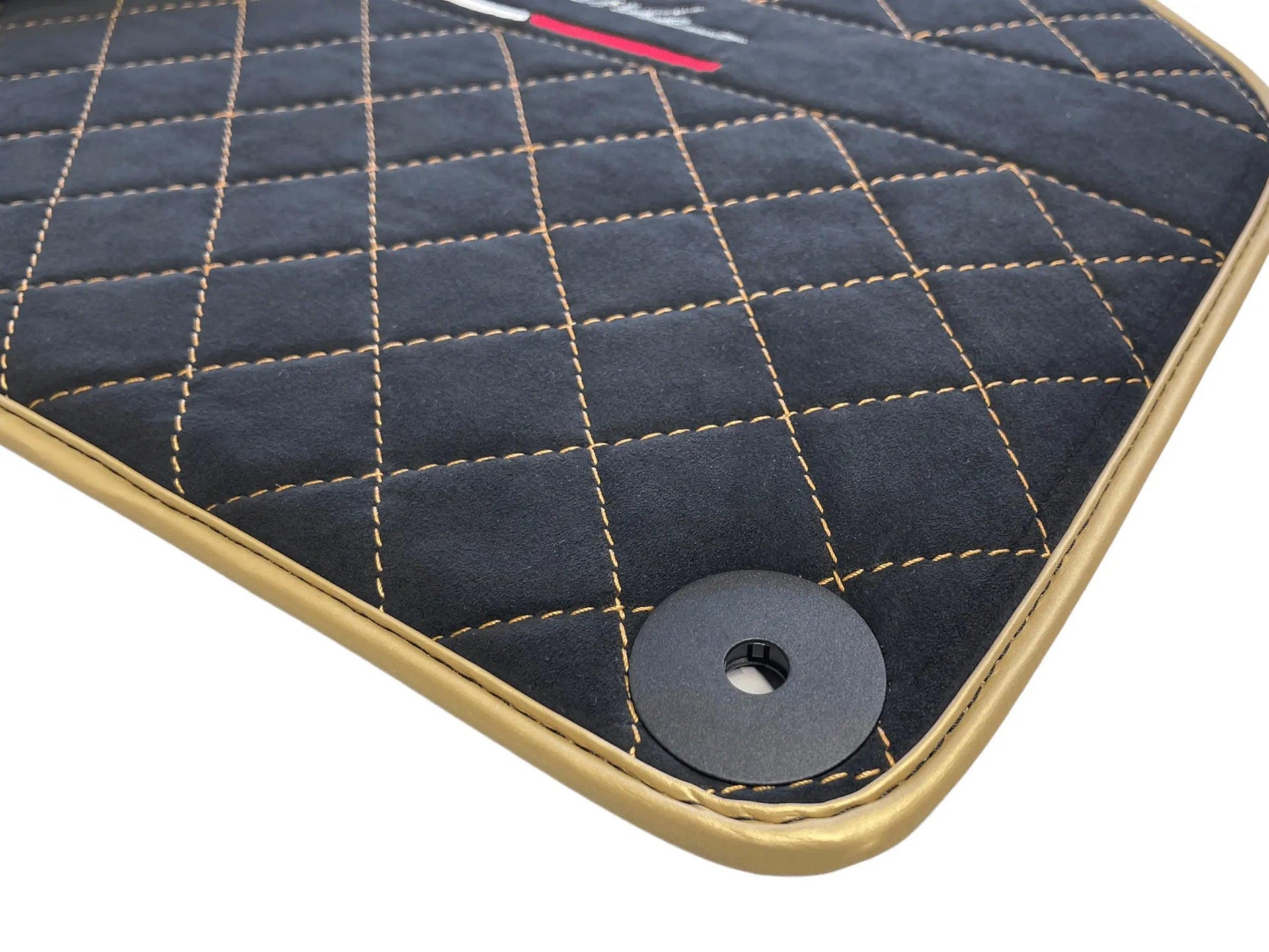 Floor Mats for Lamborghini Huracan Perfomante Alcantara Leather Gold Trim - AutoWin