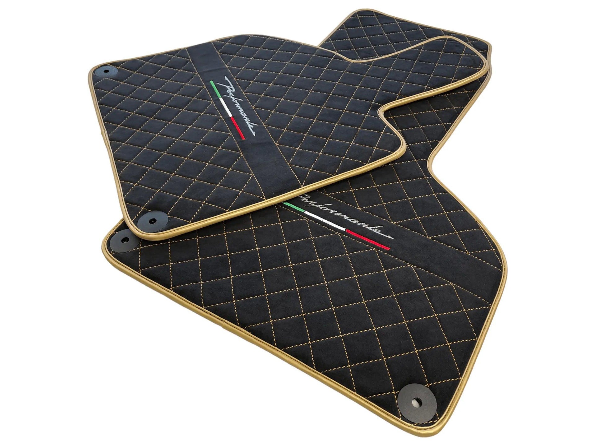Floor Mats for Lamborghini Huracan Perfomante Alcantara Leather Gold Trim - AutoWin