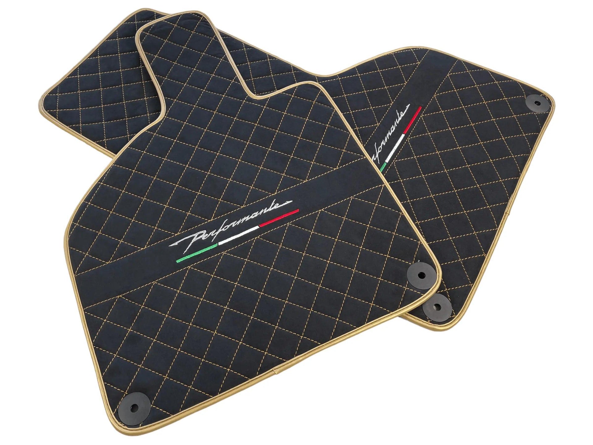 Floor Mats for Lamborghini Huracan Perfomante Alcantara Leather Gold Trim - AutoWin