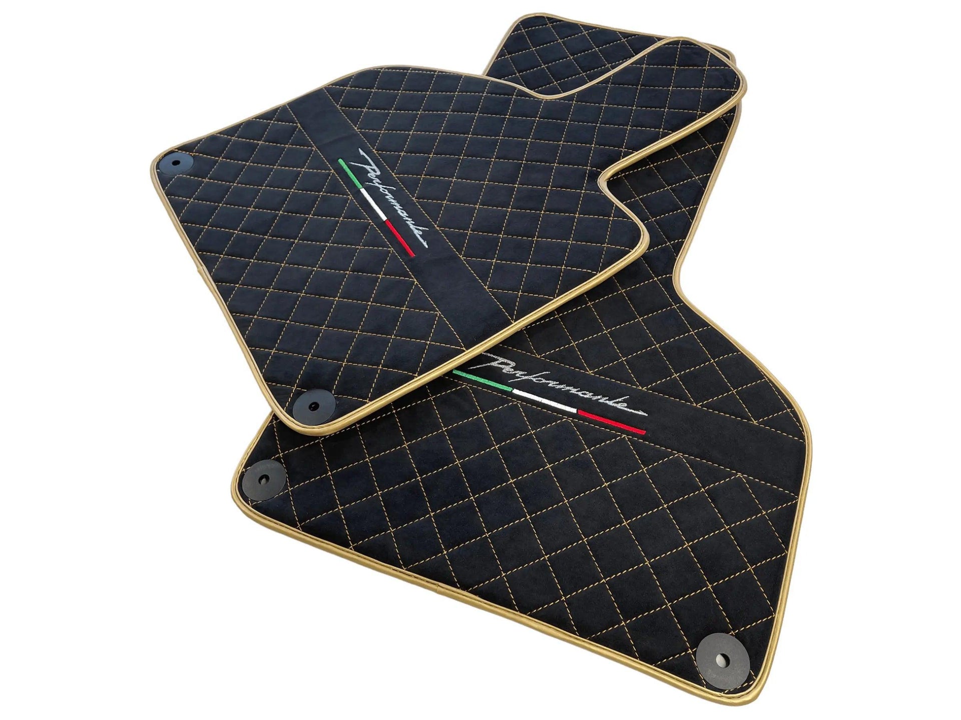 Floor Mats for Lamborghini Huracan Perfomante Alcantara Leather Gold Trim - AutoWin