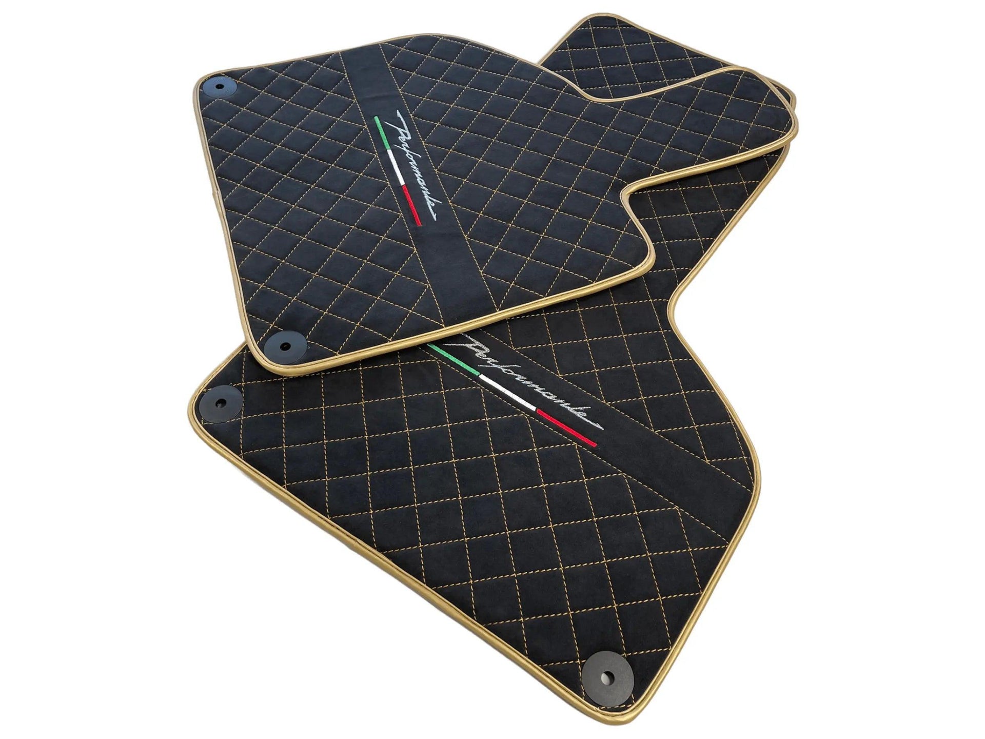 Floor Mats for Lamborghini Huracan Perfomante Alcantara Leather Gold Trim - AutoWin