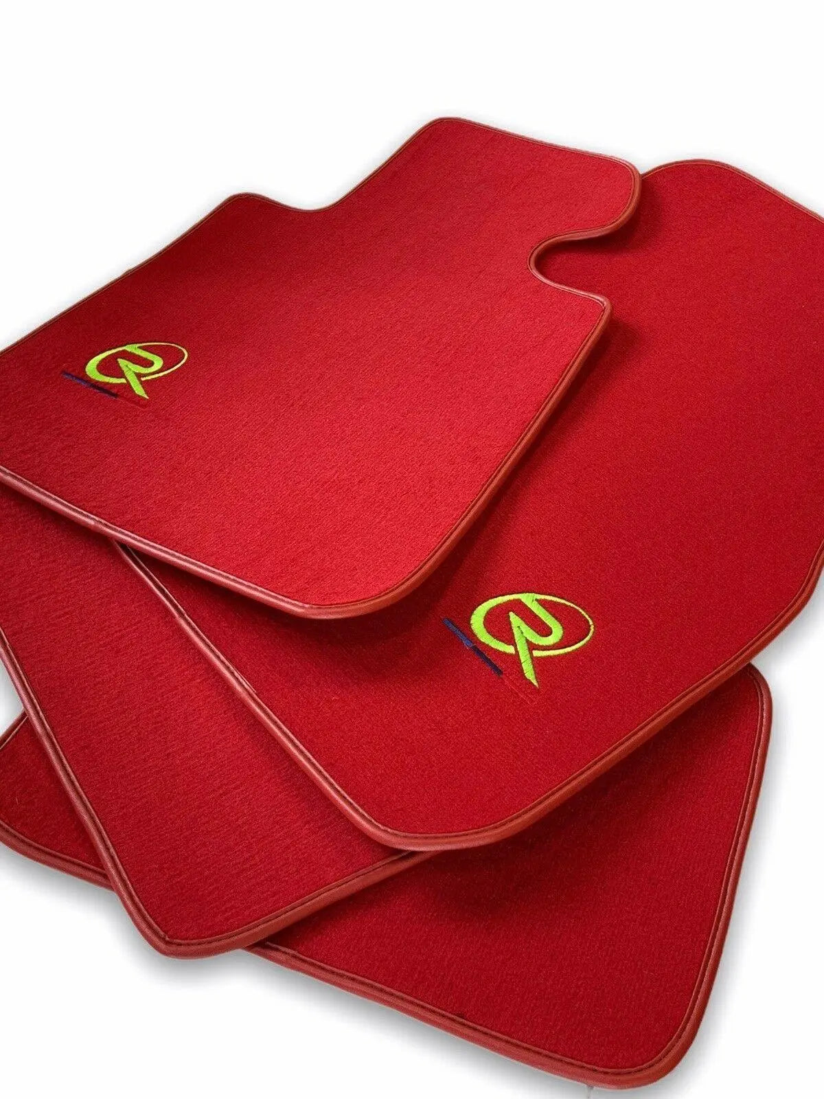 Red Floor Mats For BMW M4 Series F83 ROVBUT Brand Tailored Set Perfect Fit Green SNIP Collection - AutoWin