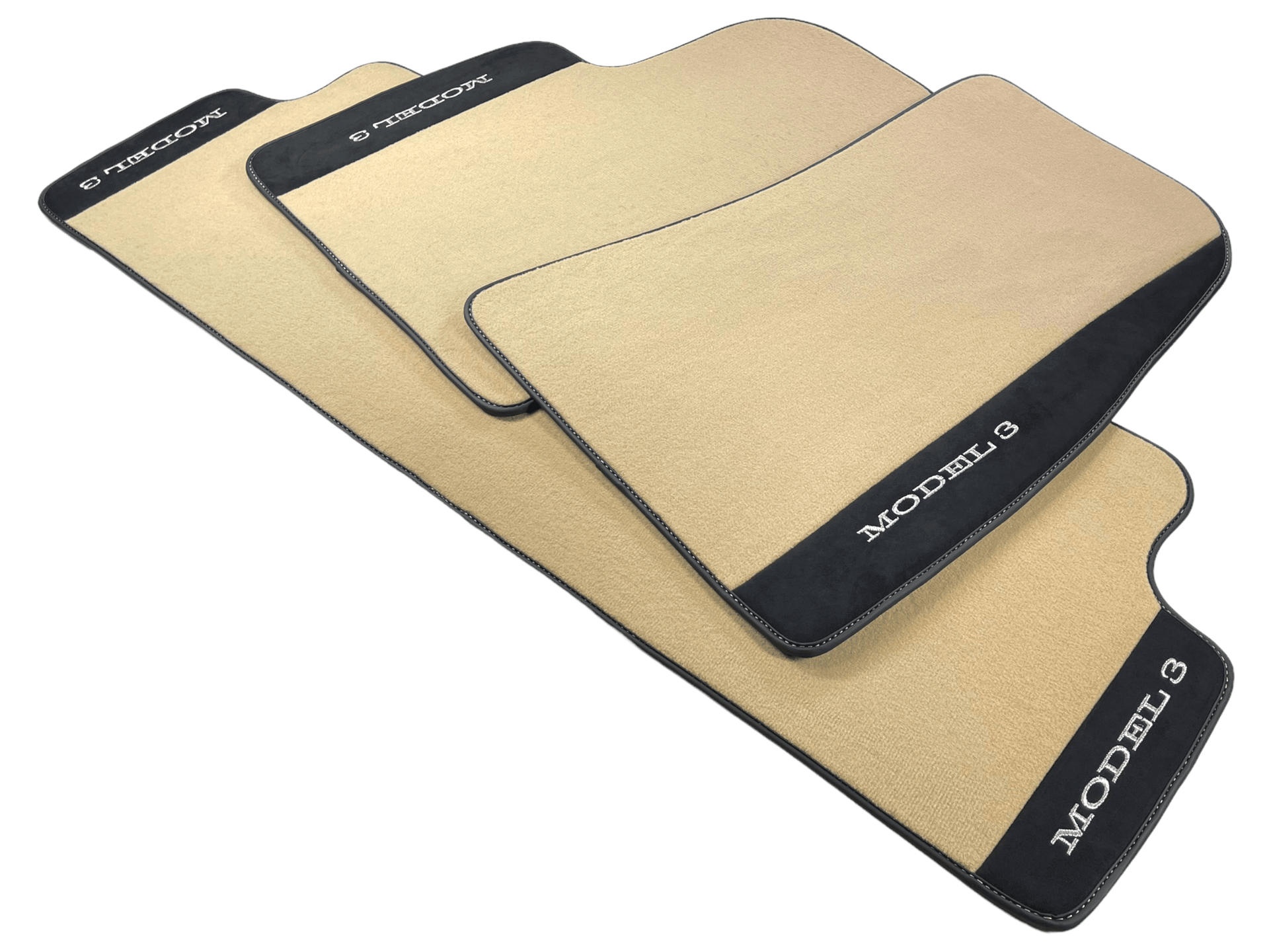 Beige Floor Mats For Tesla Model 3 With Alcantara Leather - AutoWin