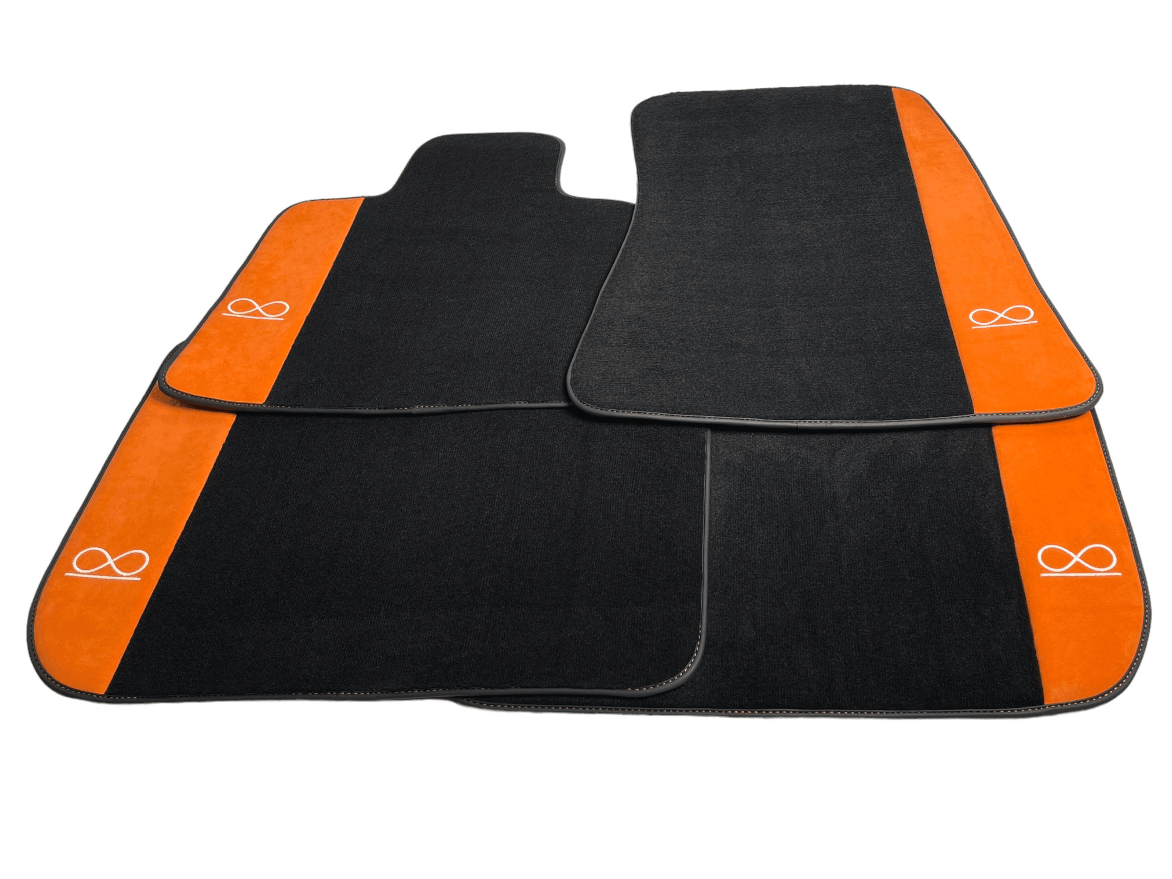 Black Floor Mats For Rolls Royce Black Badge Cullinan Orange Alcantara Leather - AutoWin