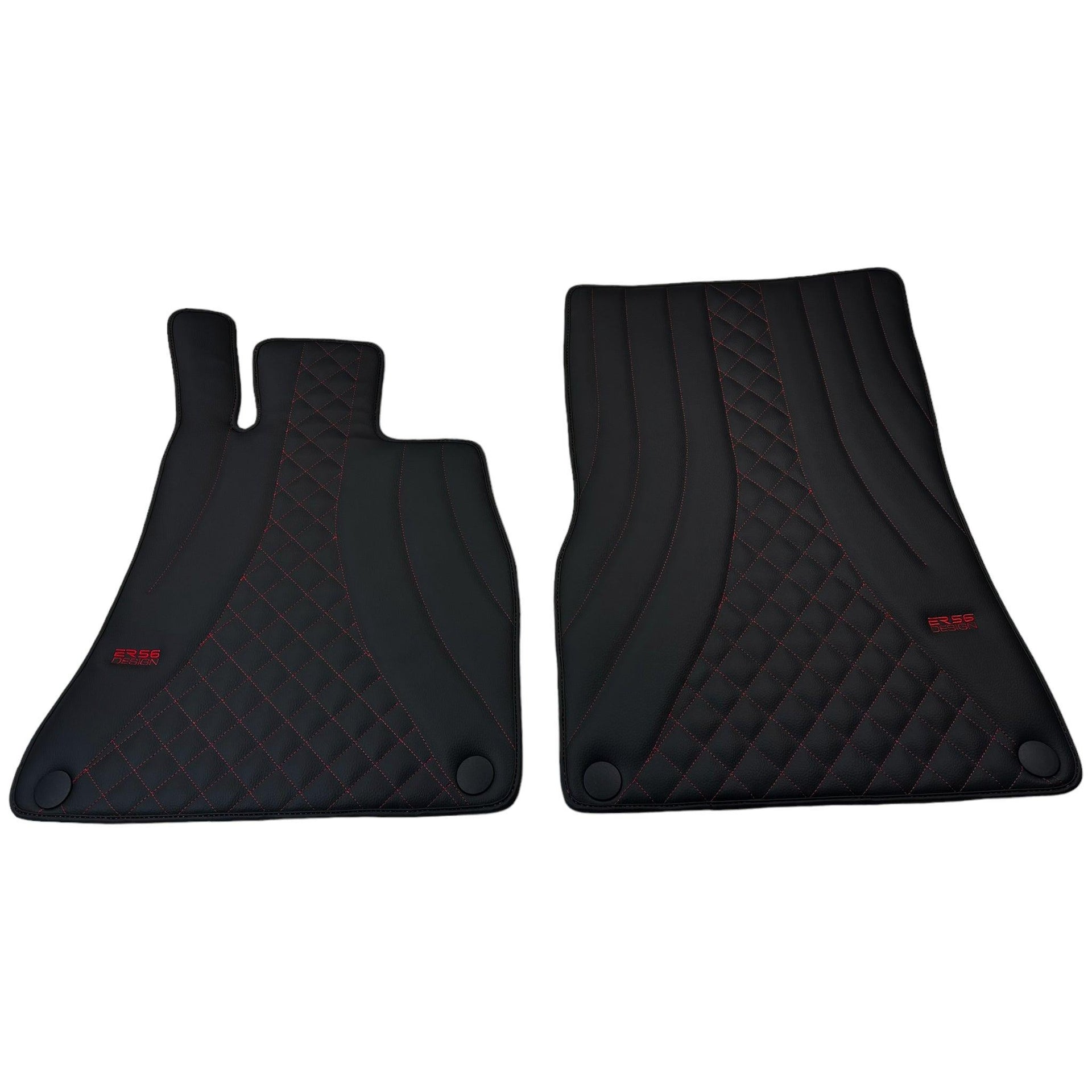 Black Leather Floor Mats For Mercedes Benz S-Class W221 (2005-2013) Short Wheelbase | ER56 Design - AutoWin