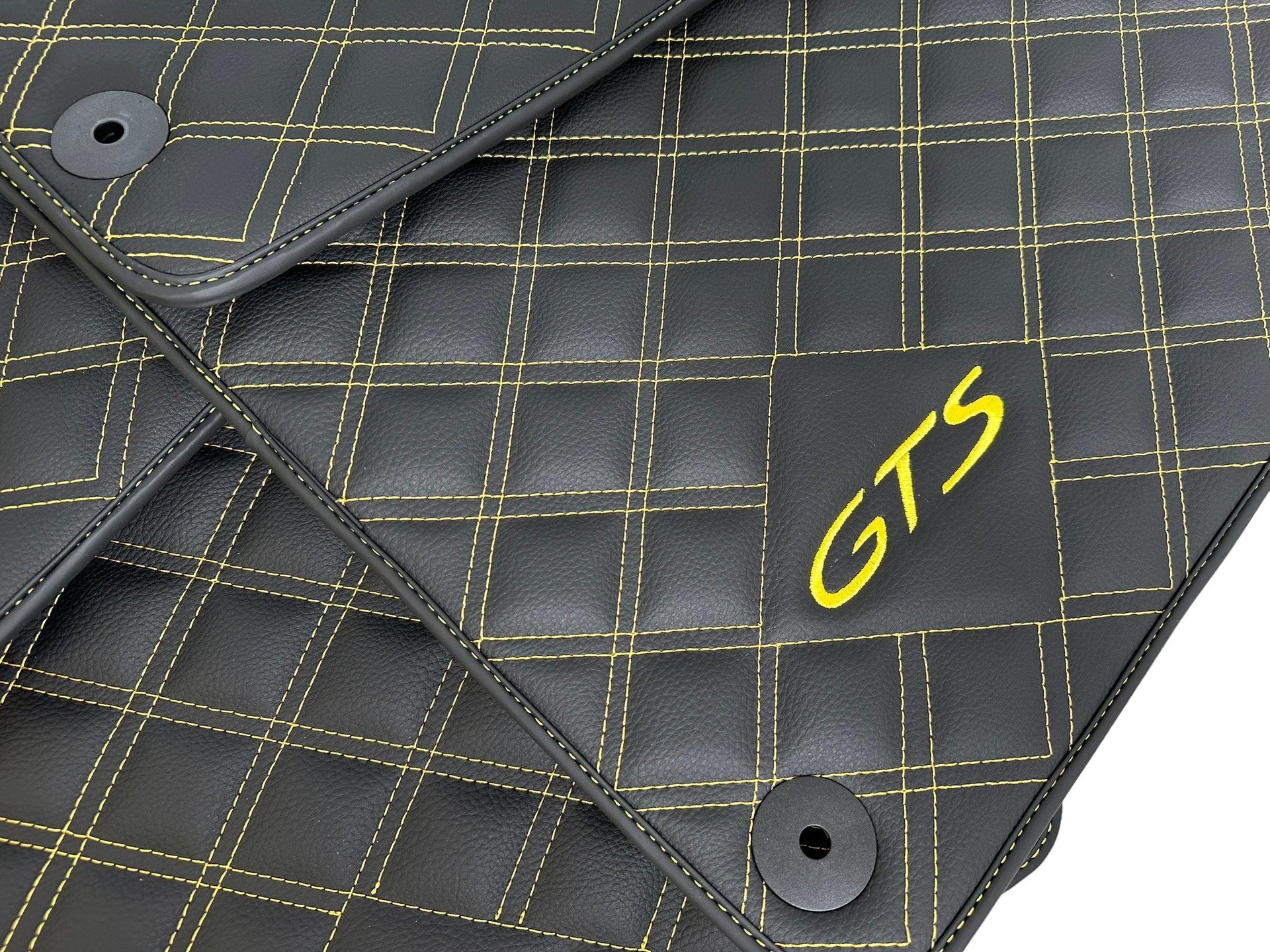 Black Leather Floor Mats for Porsche Macan GTS Yellow Sewing - AutoWin