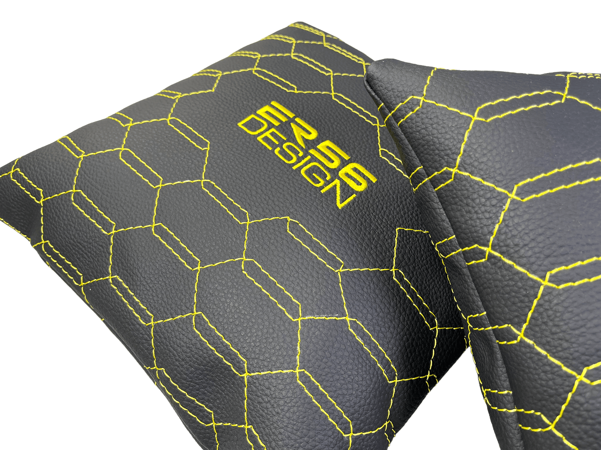 Black Leather Pillows ER56 Design Set of 2 Yellow Sewing - AutoWin