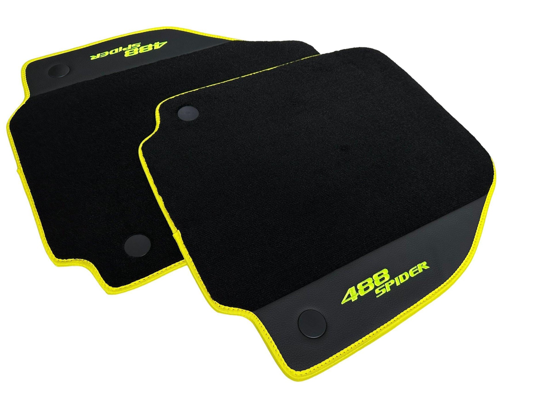 Floor Mats For Ferrari 488 Spider 2015-2022 Leather and Yellow Trim - AutoWin