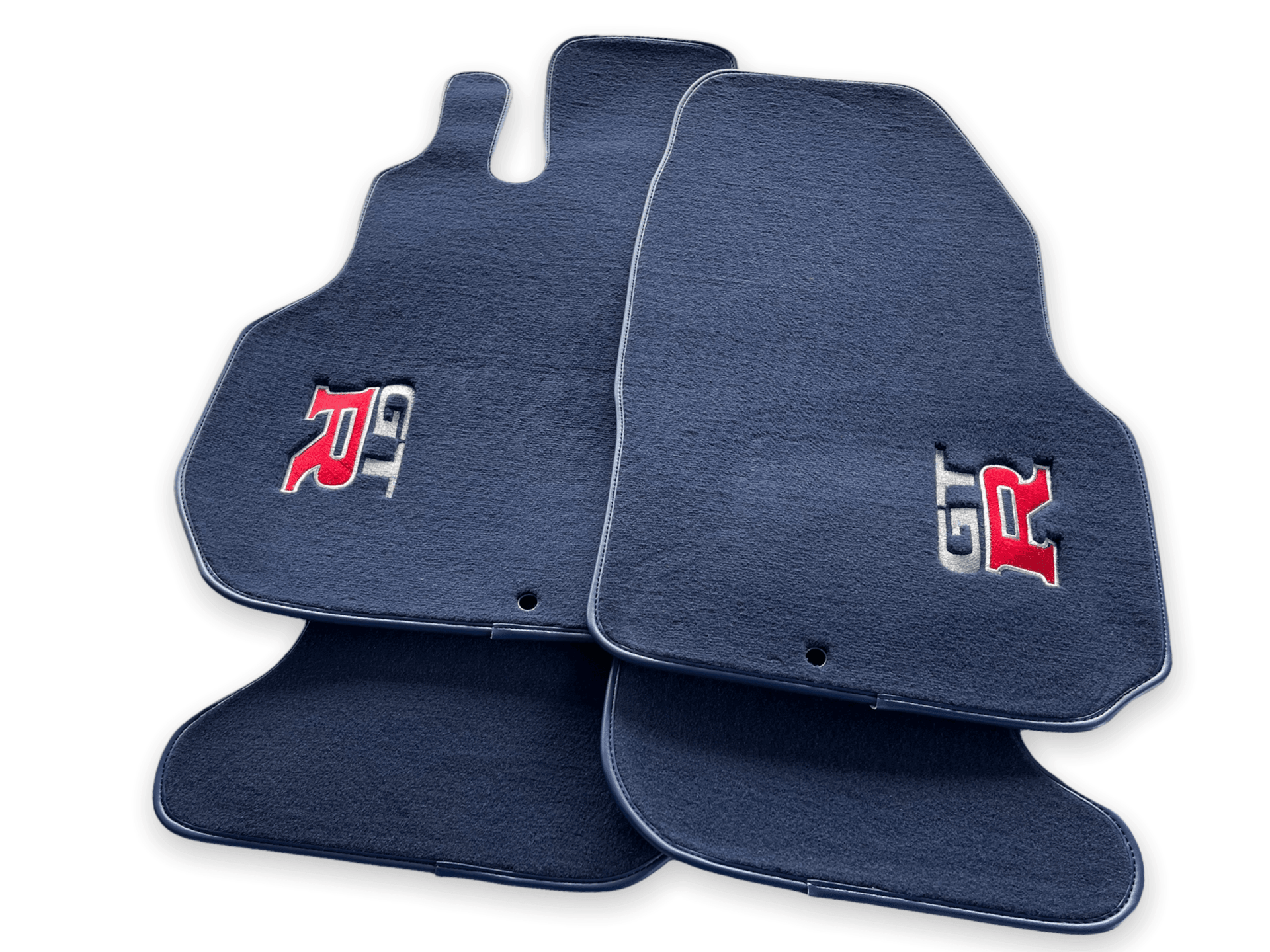 Floor Mats for Nissan GT-R Tailored Dark Blue Carpets Set With GTR Emblem - AutoWin